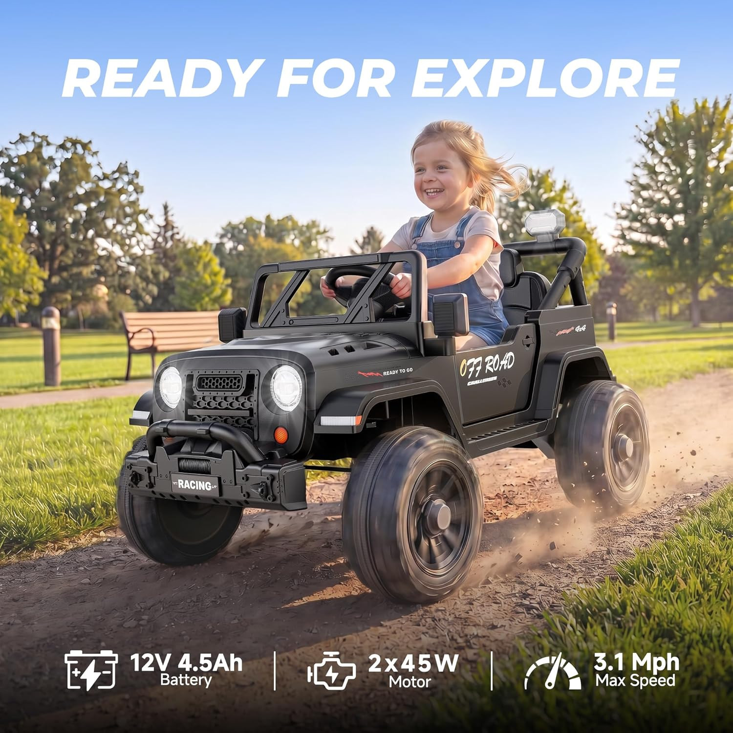 12V Ride on Truck Car with Remote Control, Kids Electric Vehicles with Bluetooth
