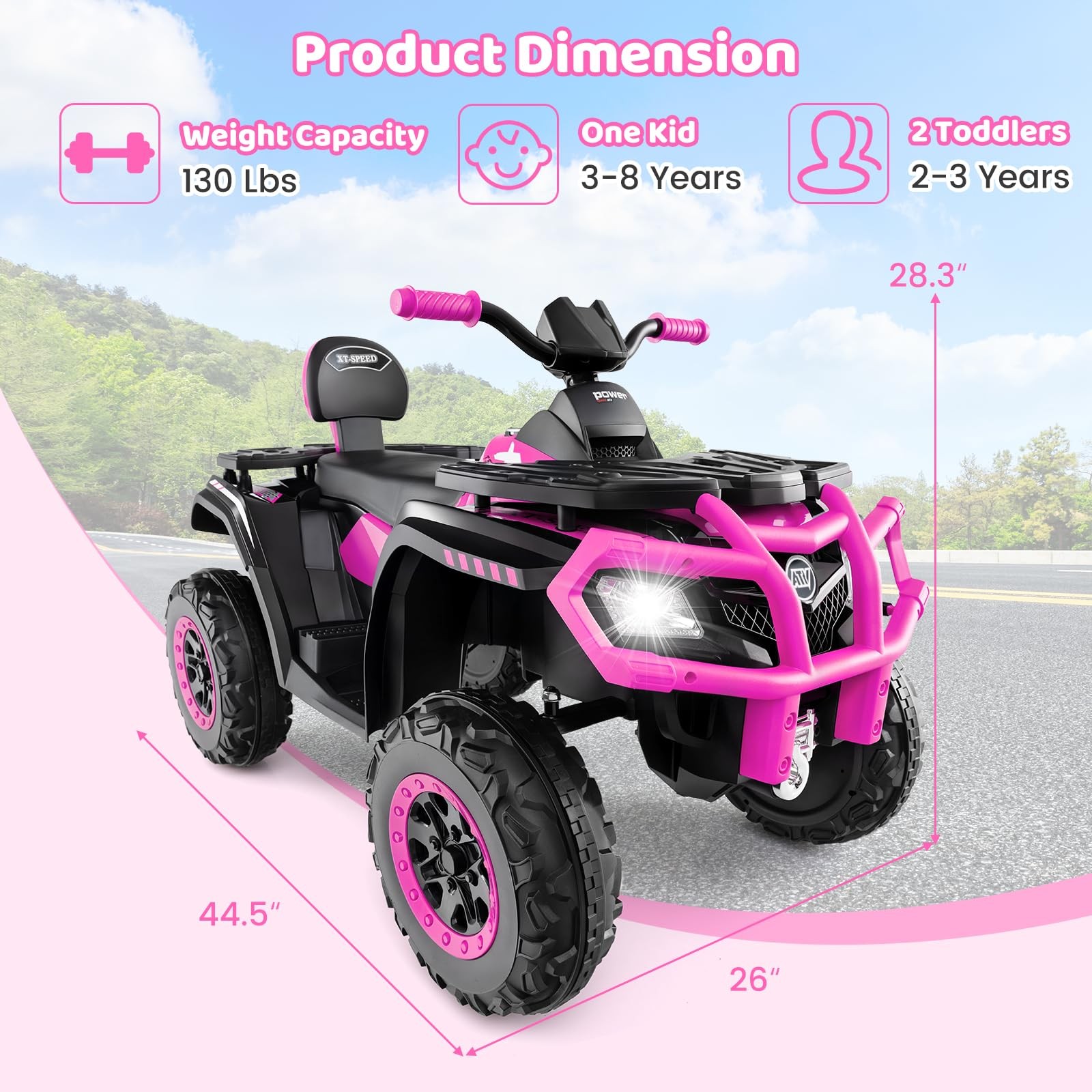 24V 2 Seater Ride on ATV, 4WD Motor, 5Mph Max Speed, Bluetooth, 4 Wheeler Off…