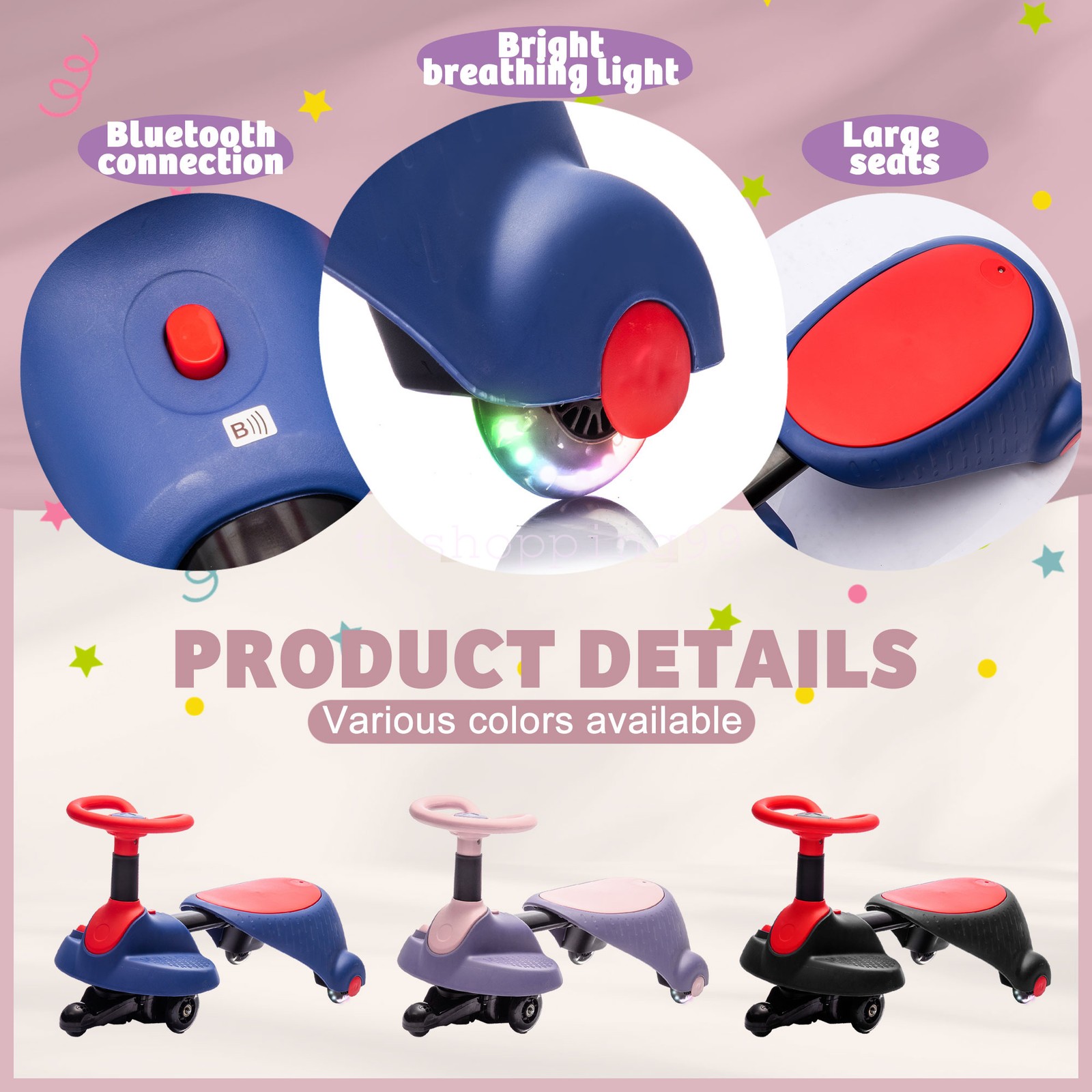 Ride On Electric Wiggle Car with Pedal Cyber Wiggle for Ages 3+ Rotates 360°