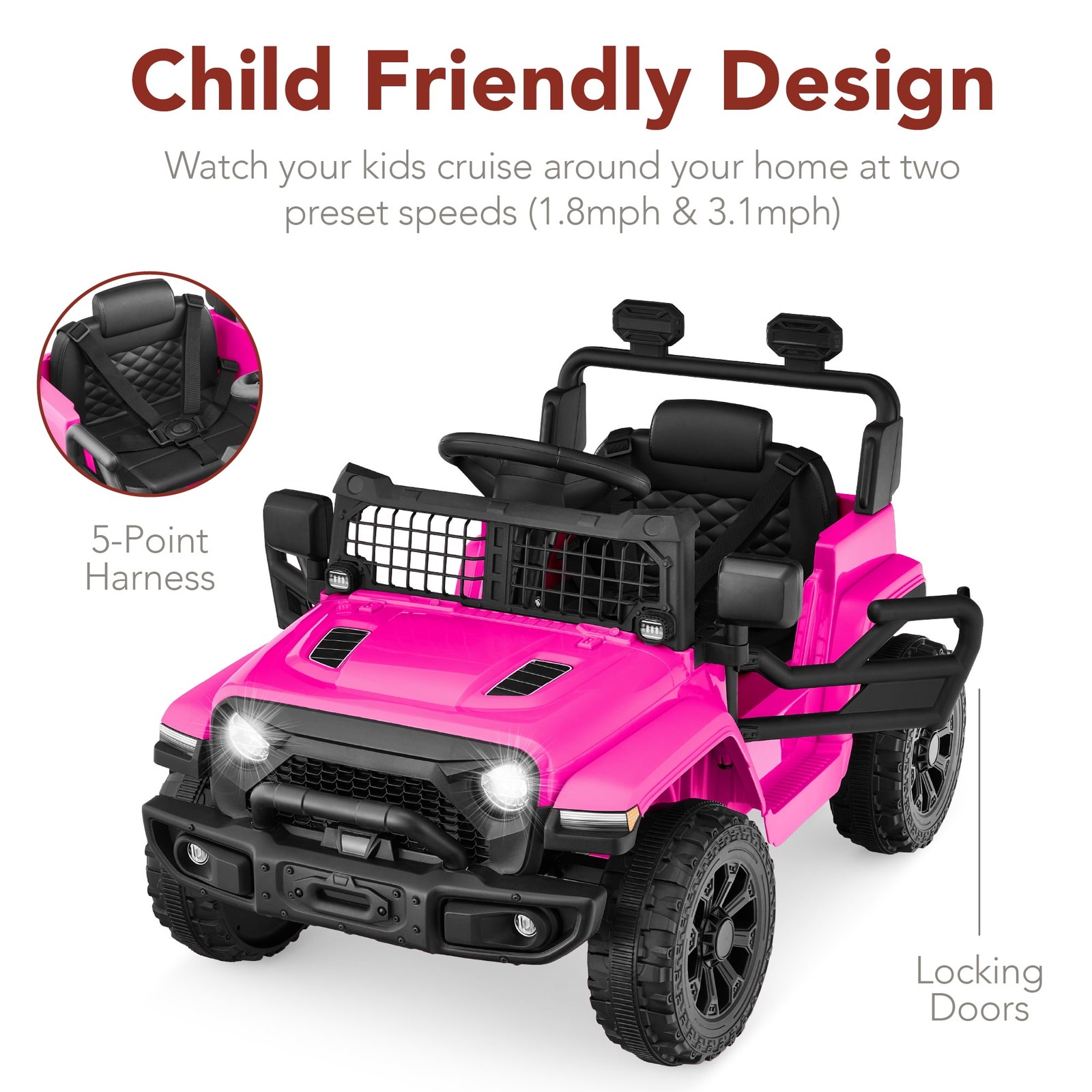 Electric Ride-On Car for Kids Parent Remote Control Realistic Sound LED Lights