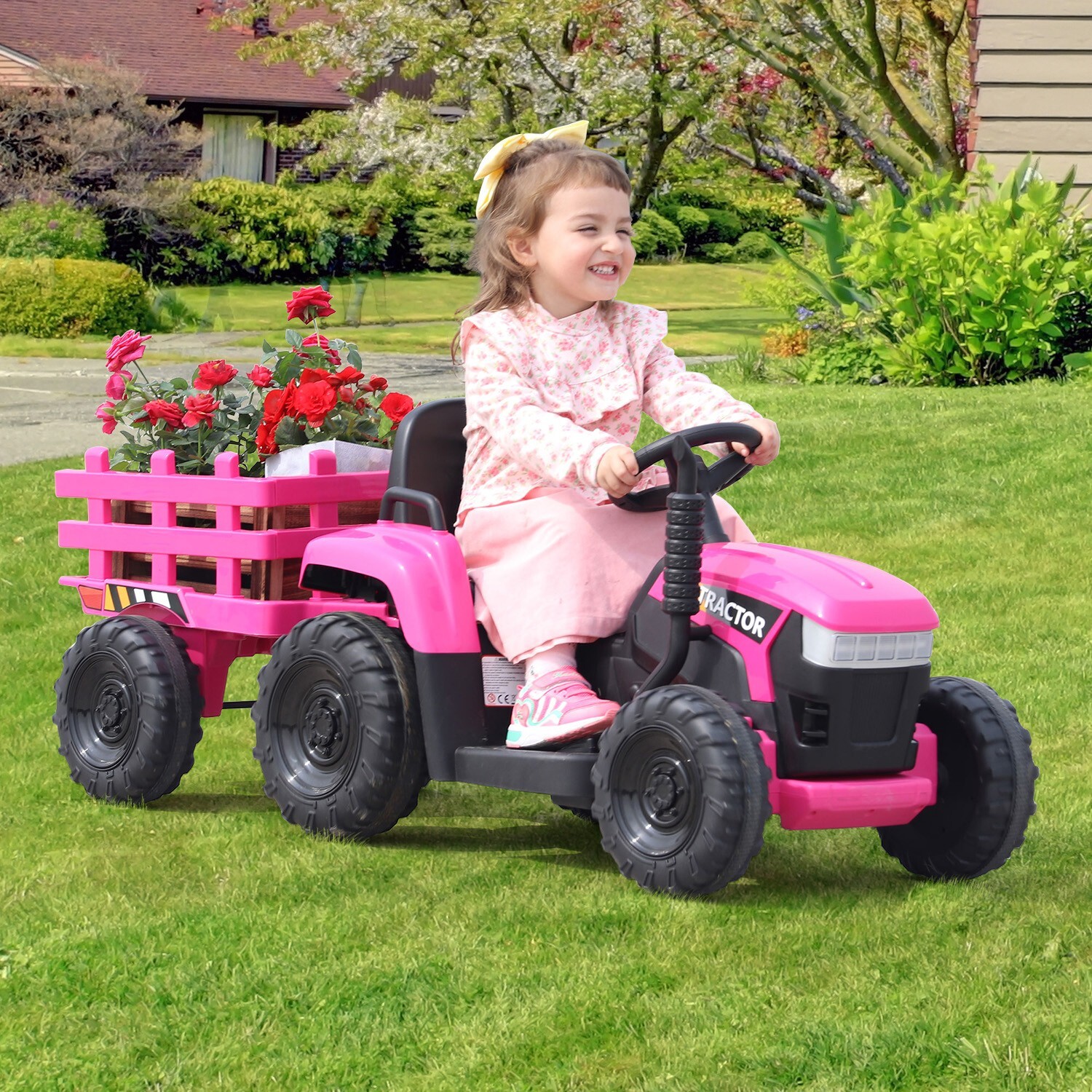 12V Kids Ride on Tractor Electric Vehicle w/Trailer 2 Motors Battery-Powered Toy
