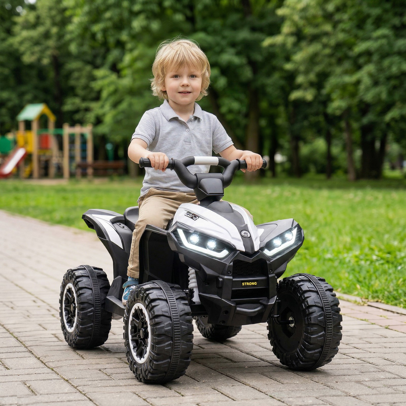 Four Wheeler for Kids with Music, Electric Ride-on Toy for Toddlers, White