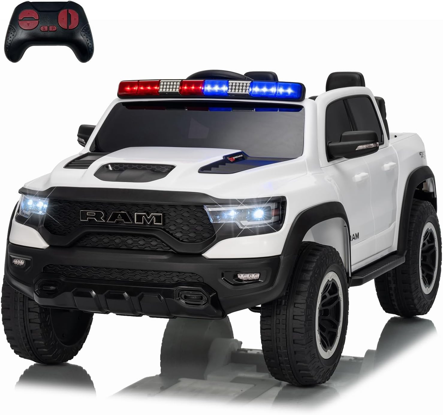 Ride on Car, Licensed RAM 12V Kids Ride on Police Car with Remote Control, Elect