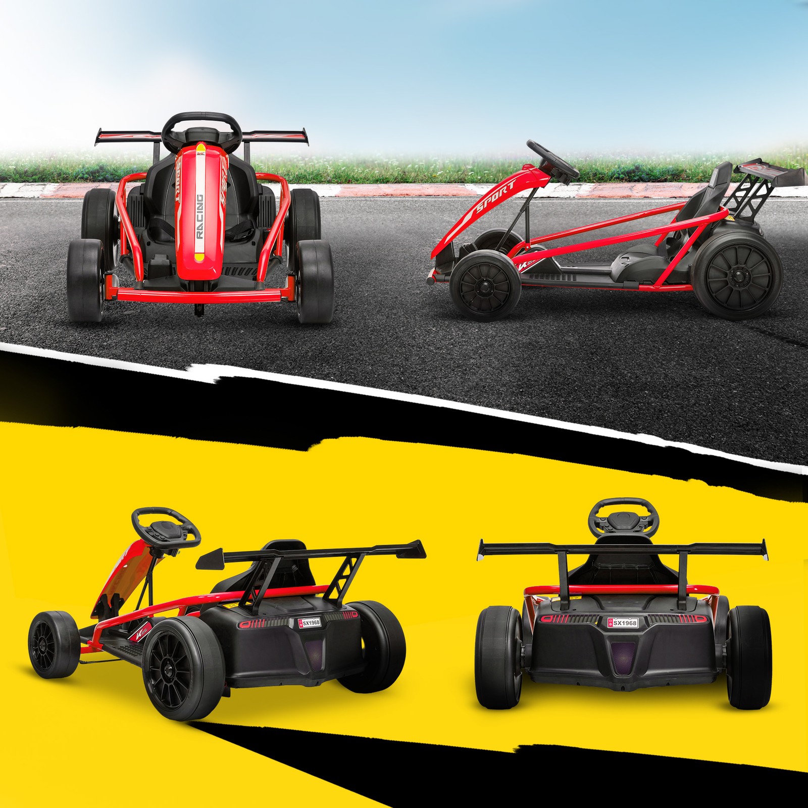 24V 8.1 MPH Electric Drift Kart for Kids with Dual Motors, Red