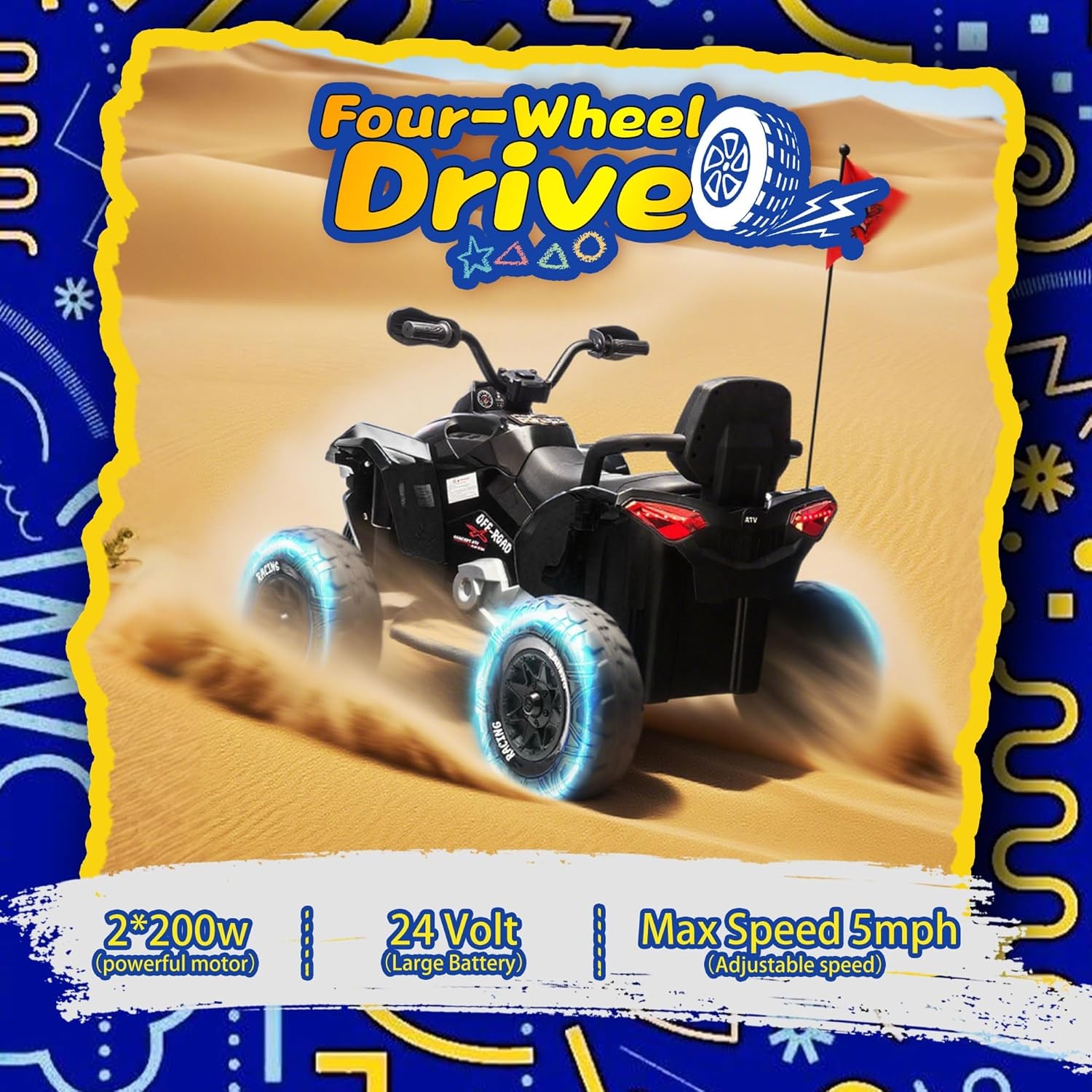 24V Ride on Car Electric Off-road ATV Battery Power Quad Car for Kids Age 3-12