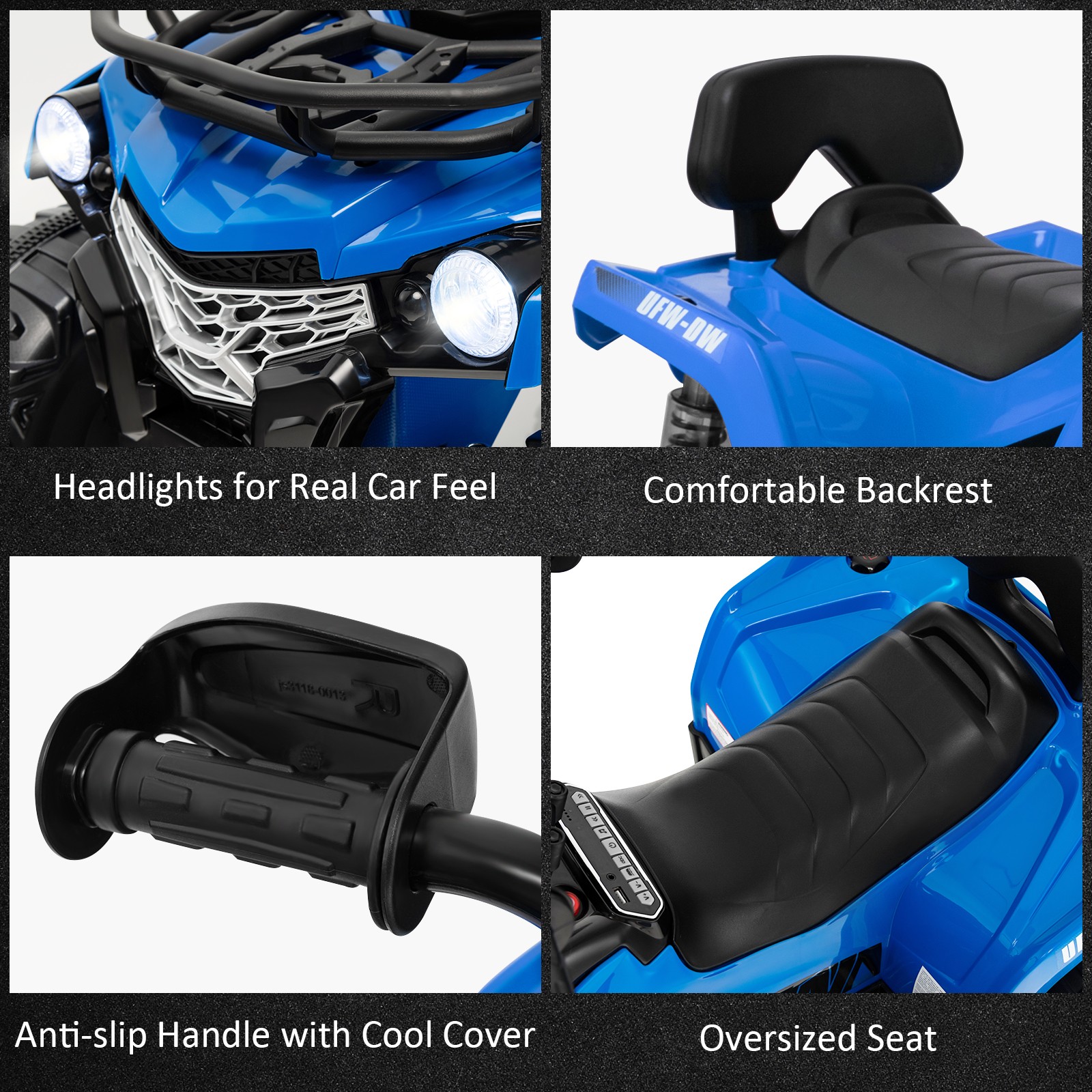 12V Kids Ride On ATV Electric 4-Wheeler Quad 2 Speeds w/ Mp3 & Headlights Blue