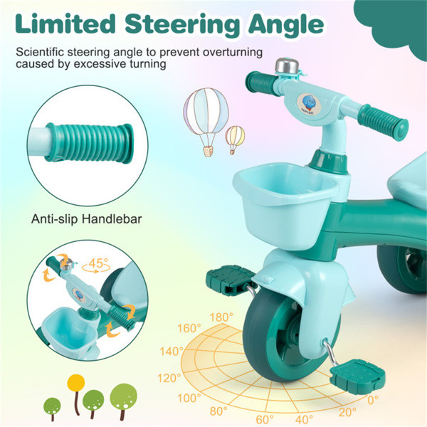 Kids Tricycle Ride With Storage Basket Bell Anti-Slip Pedal Stable 3-5 Years Old
