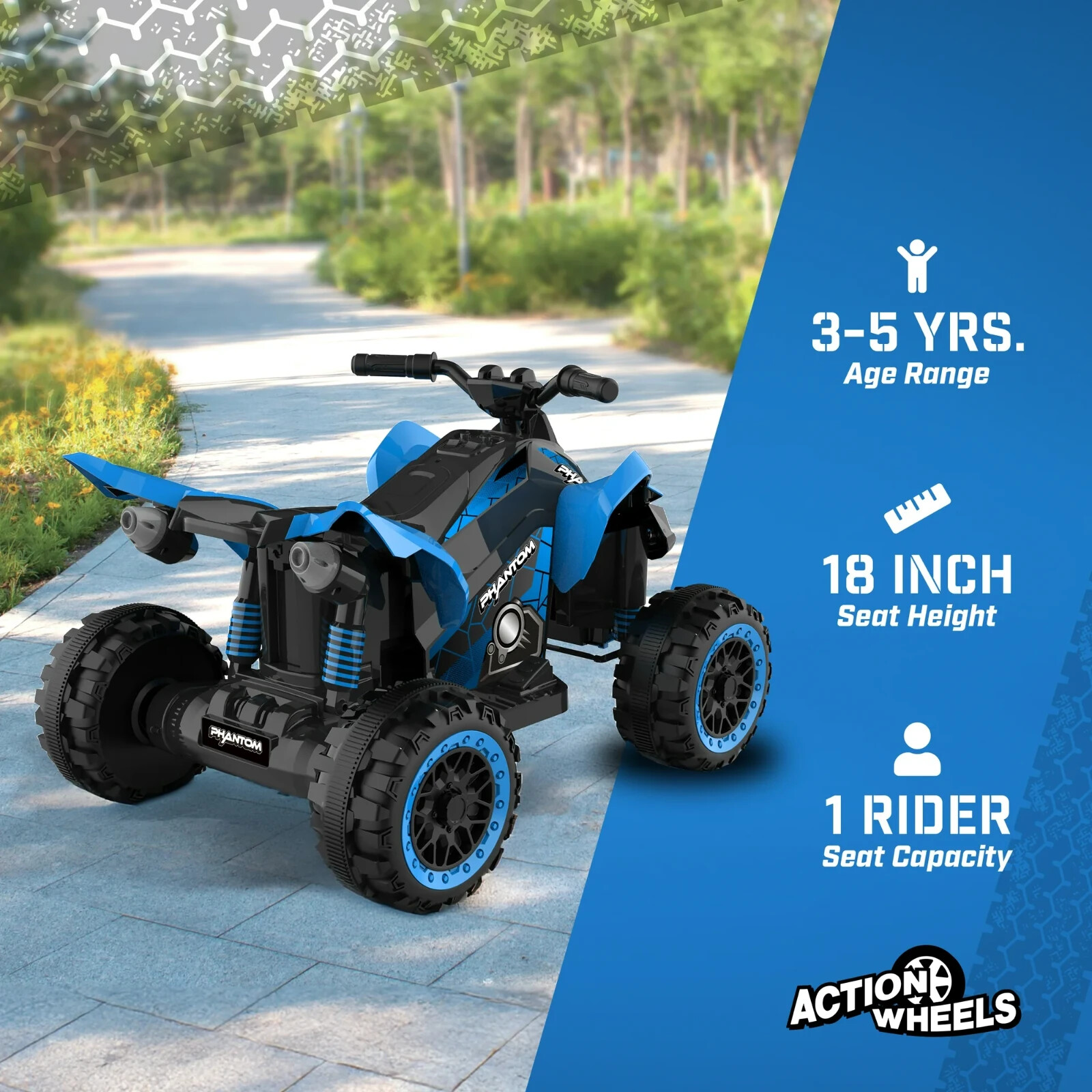 12 Volt Blue Phantom ATV – Action Wheels – Battery Powered for Boys and Girls
