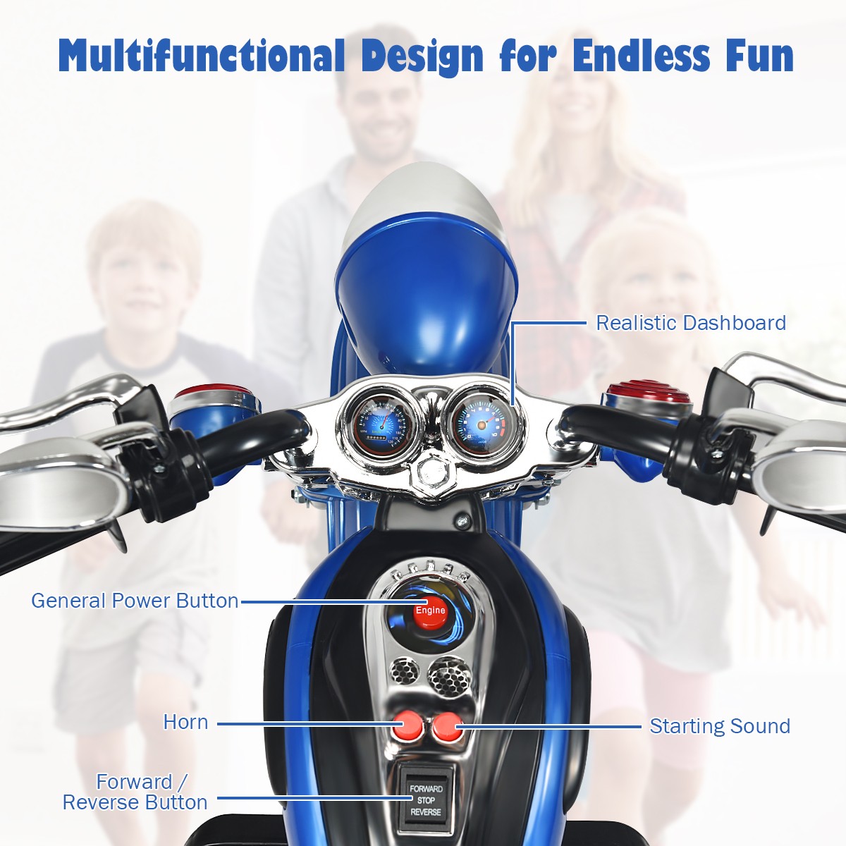 6V Kids Ride On Chopper Motorcycle Toddler 3 Wheel Trike w/ Light & Horn Blue