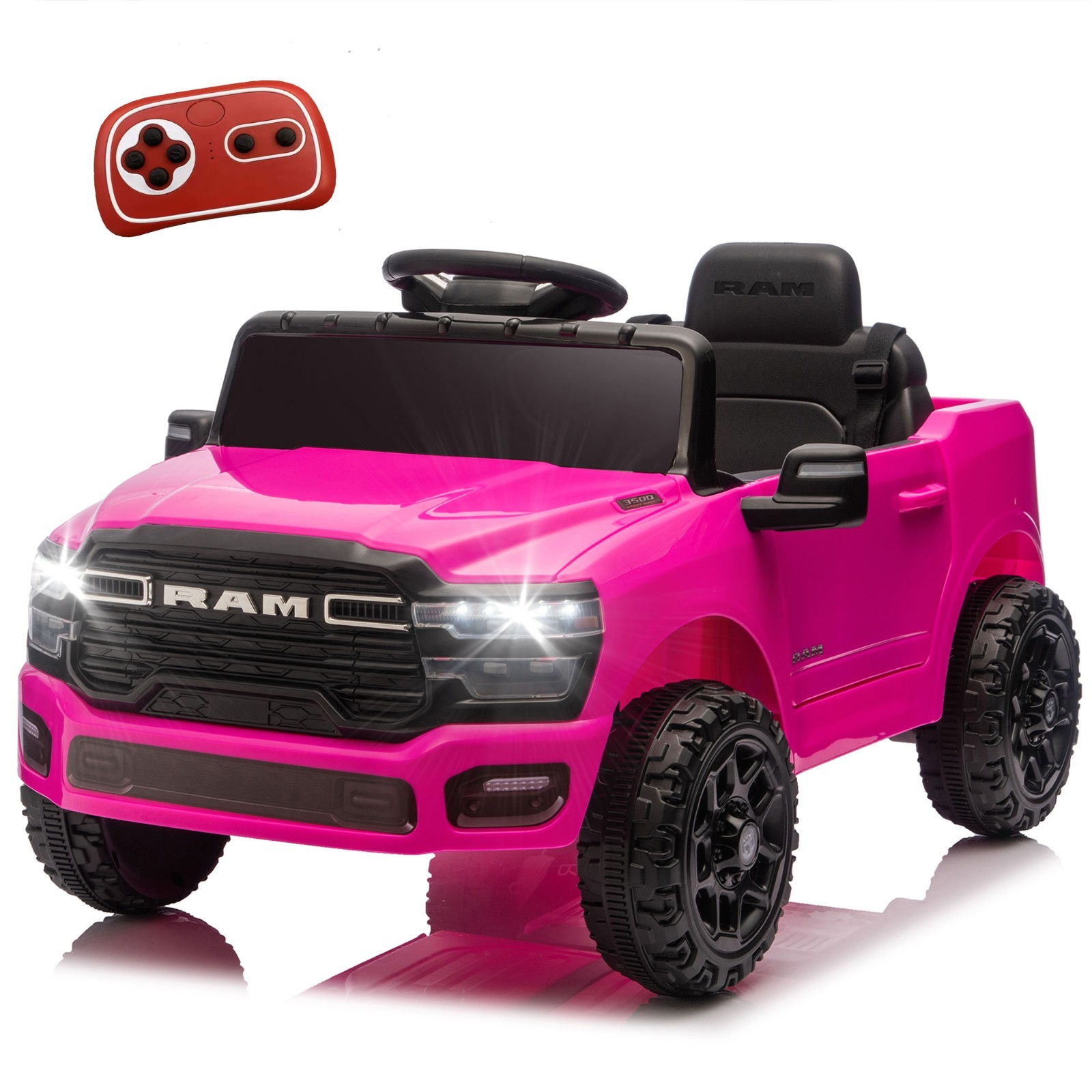12V Kids Ride on Car Electric Toy,Toddler Licensed RAM 3500 Truck w/Remote, Pink