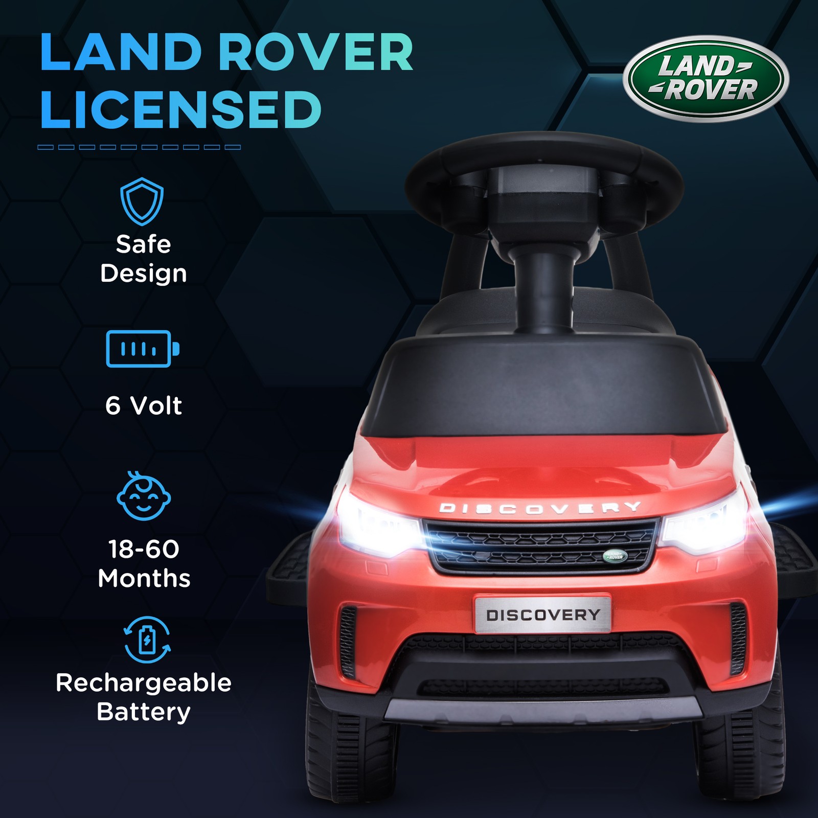 2 in 1 Land Rover Licensed 6V Ride On Car, Sliding Car, Red