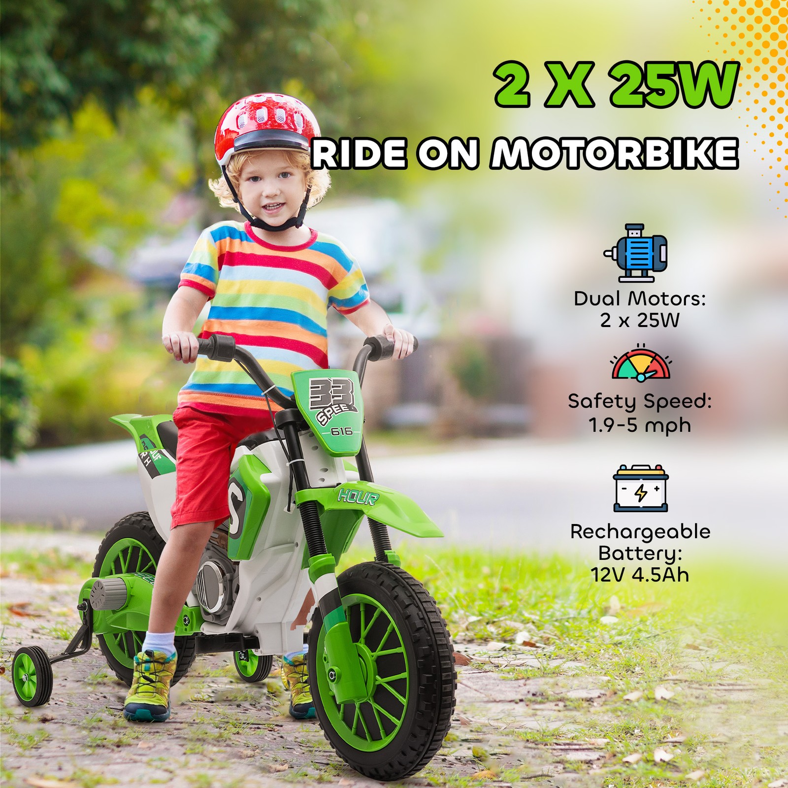 12V Ride On Dirt Bike Electric Off Road Motorcycle Toy with Training Wheels