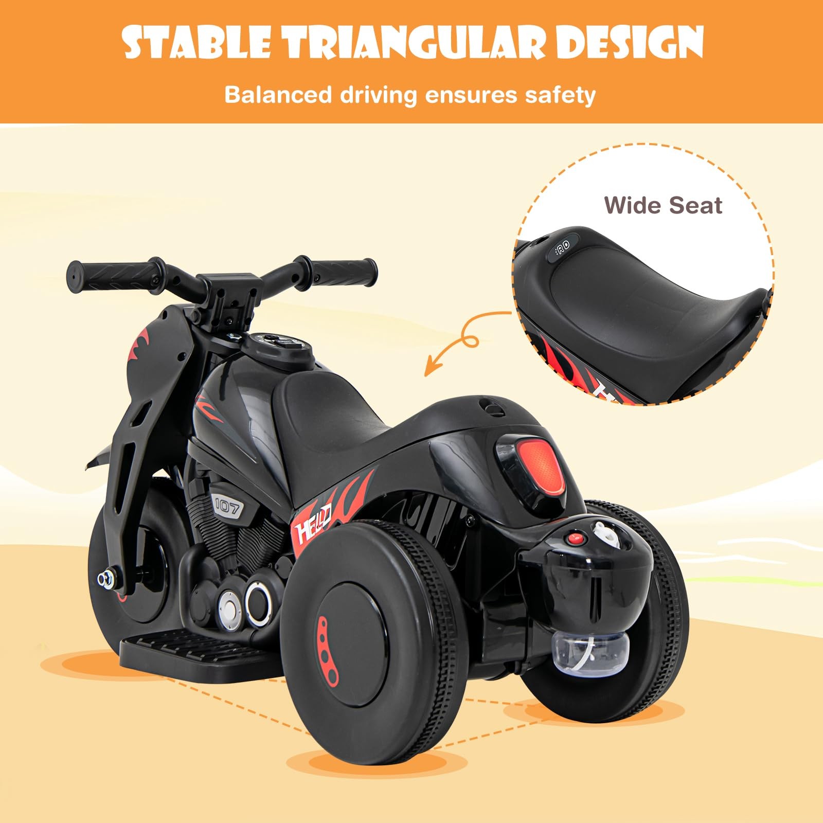 Kids Motorcycle 6V Electric Ride On Car Automatic Bubble Foot Pedal