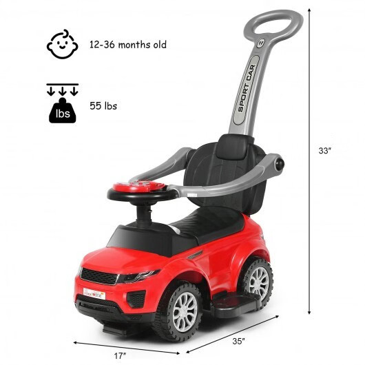 3 In 1 Ride on Push Car Toddler Stroller Sliding Car with Music-Red – Color: Red