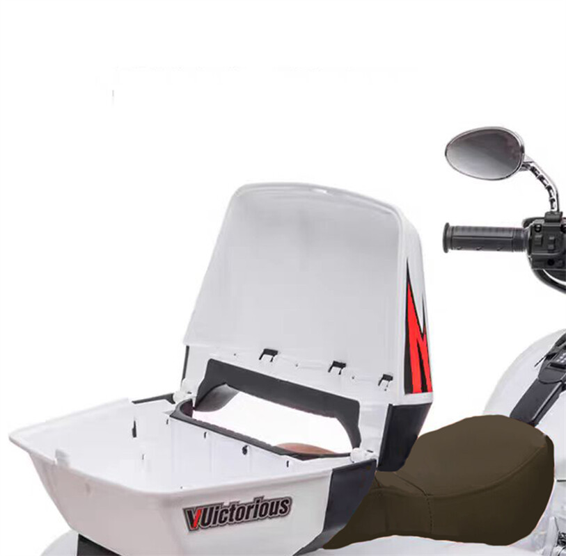 12V Kid Motorcycle Ride On Toy Key Start 3-Wheel 2-Seat Motorbike for 3-6 White