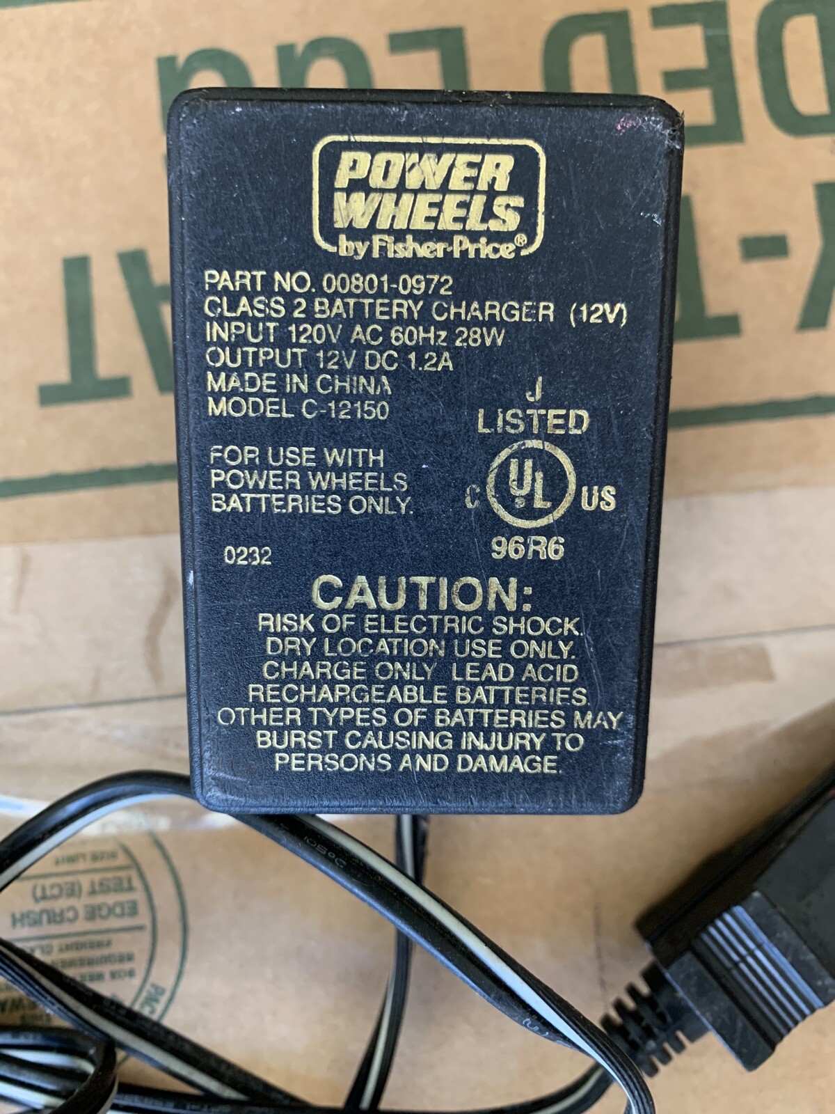 Fisher Price Power Wheels 00801-0972 Class 2 12V Charger Model C-12150