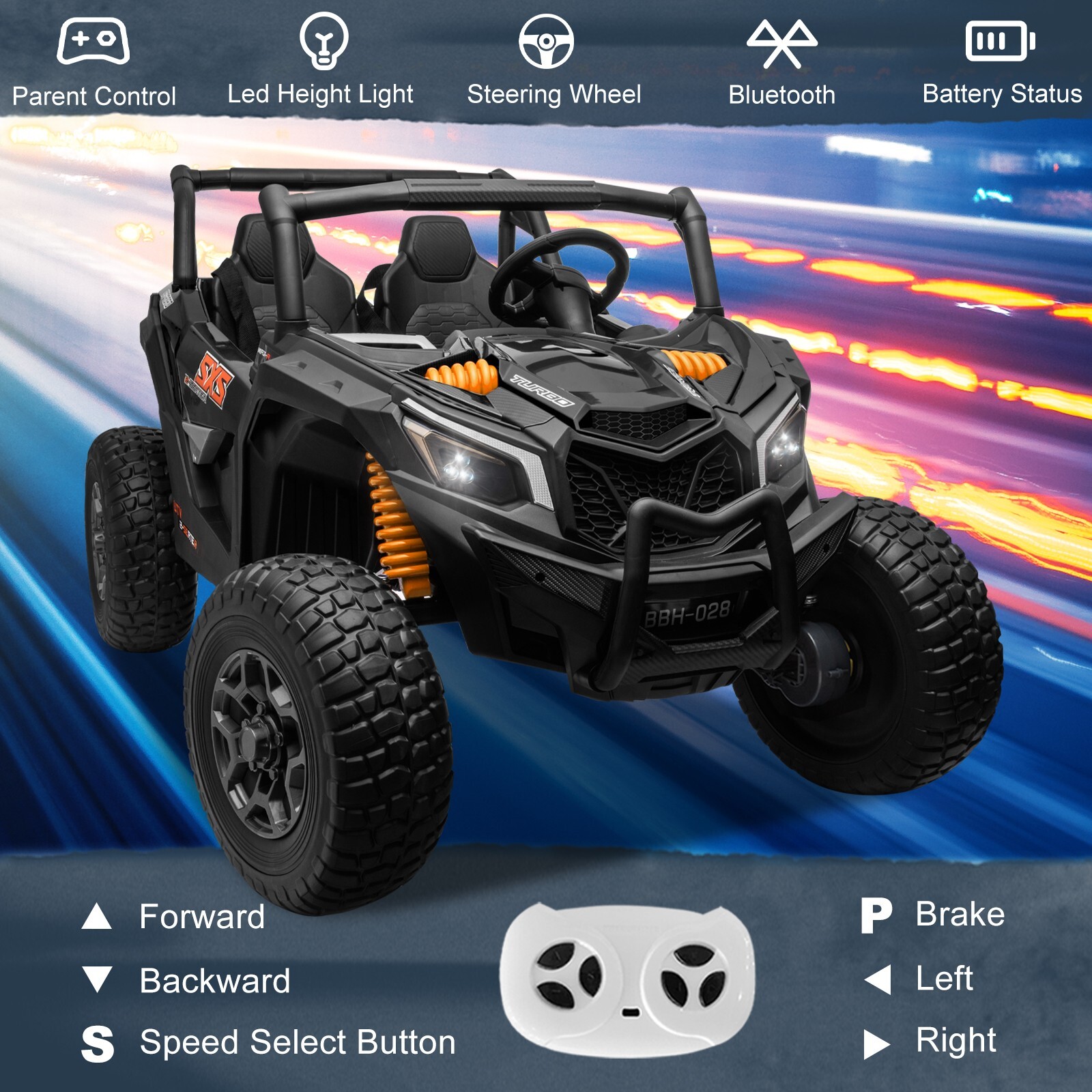 ZEOPHOL 24V Kids Ride On Car UTV 4WD Truck 2-Seater 4*200W Battery Power Wheels