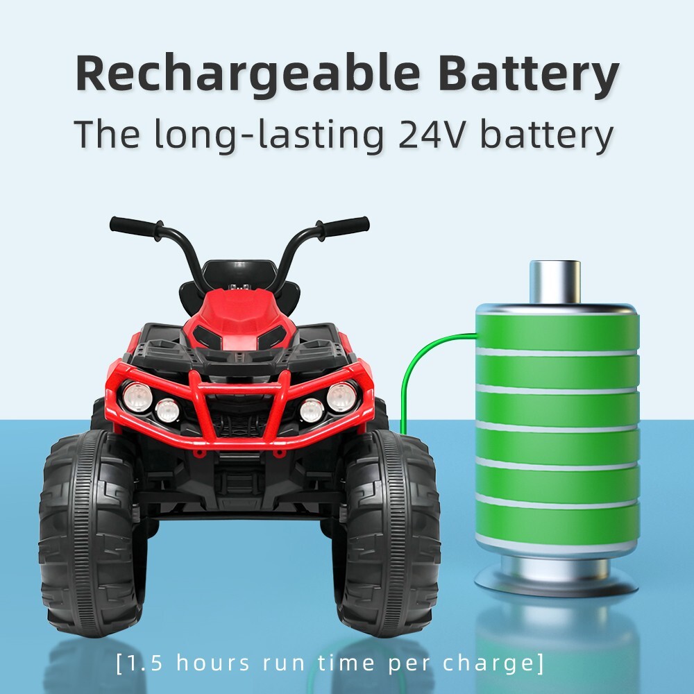 24V Kids Ride on ATV 6mph Electric Power Wheels Quad Car with 2 Speeds Bluetooth