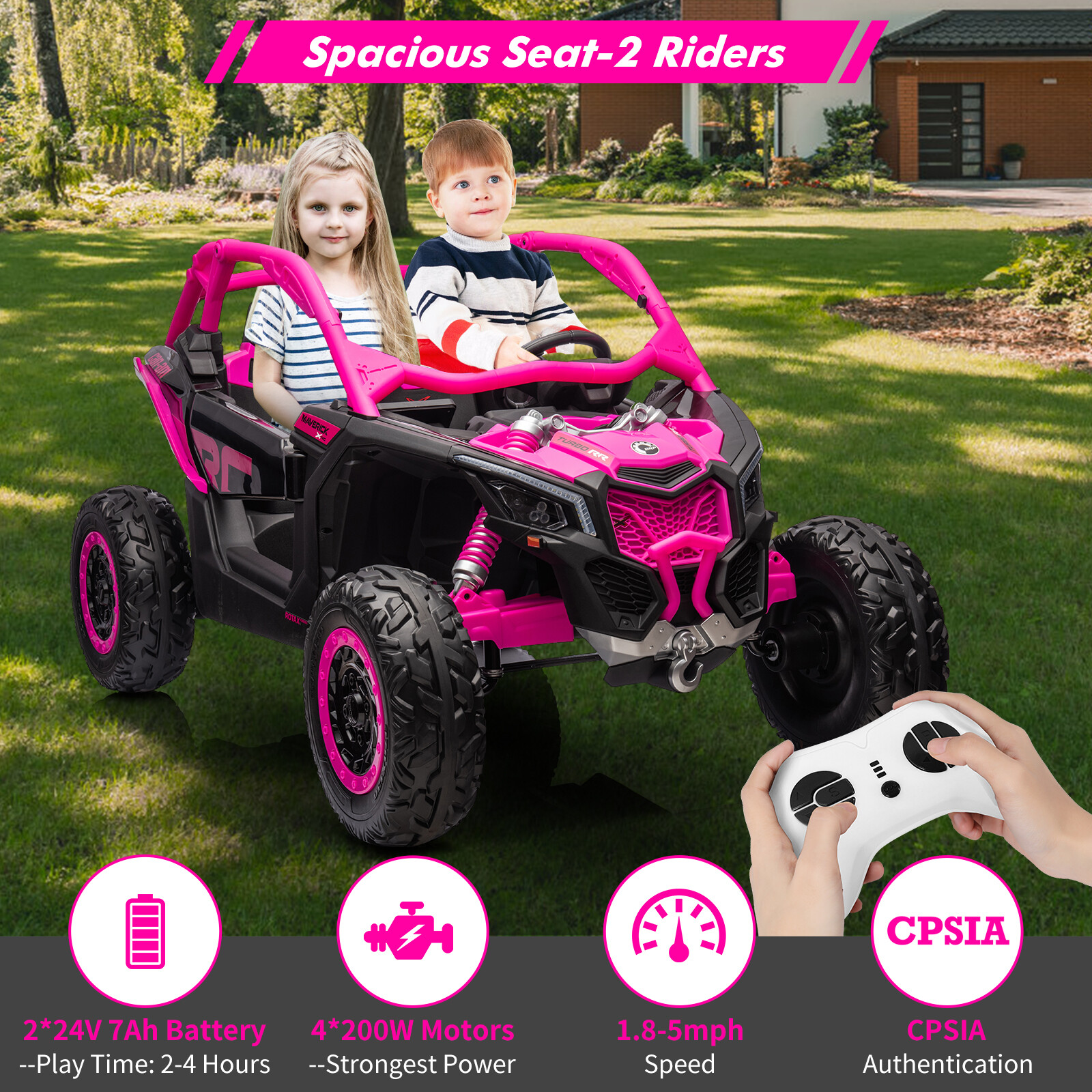 2 Seater Ride On UTV Car, Electric Off-Road Car, 4WD Kids Truck W/Remote Control