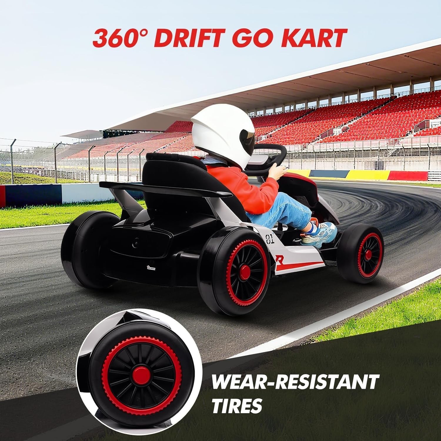 24V Kids Ride On Go Kart Child Electric Drift Go-Kart with LED Light MP3 Music