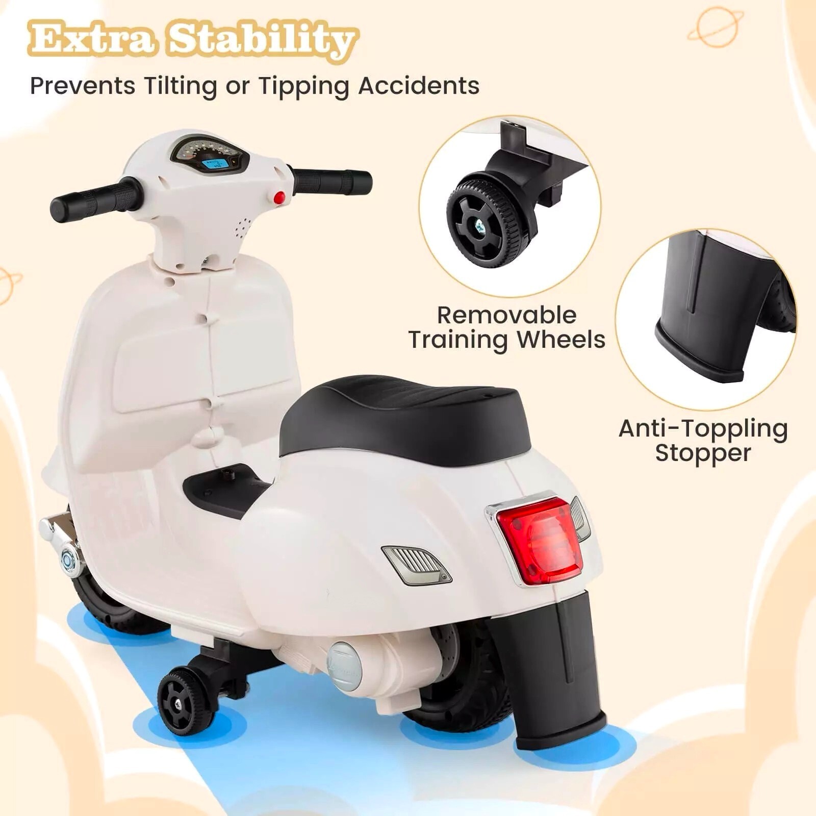 Kids Ride on Motorcycle with Training Wheels Headlight Horn 6V Battery
