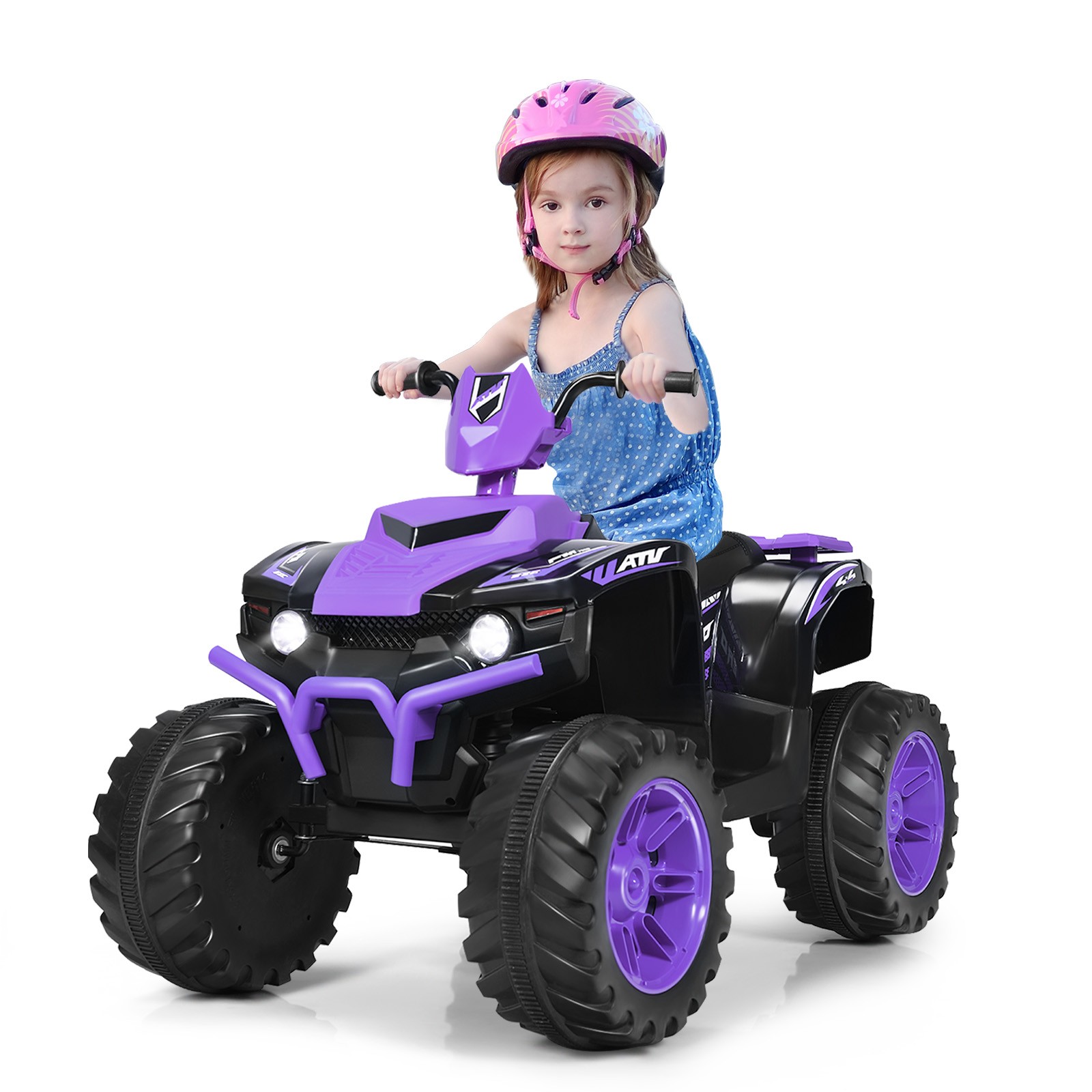 Costway 12V Kids 4-Wheeler ATV Quad Ride On Car w/ LED Light & Music Purple