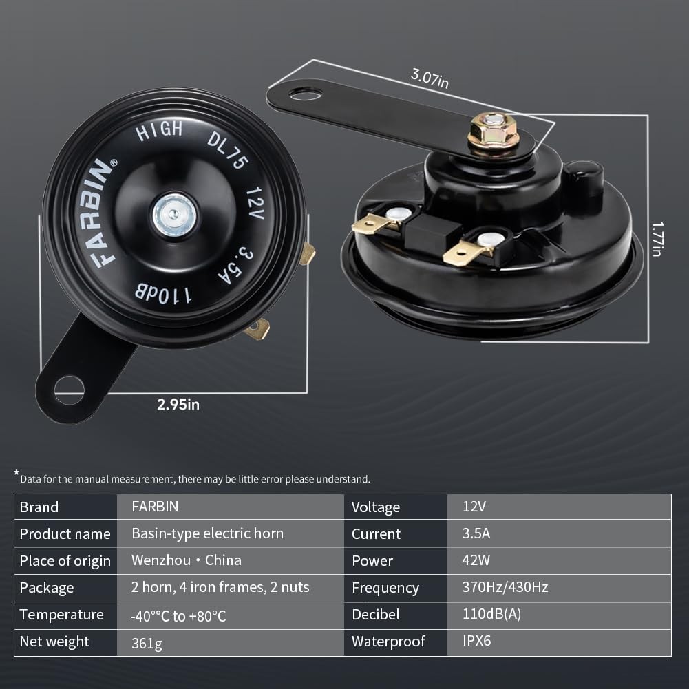 12V 110dB Compact Waterproof High Low Tone Car Motorcycle Electric Horn