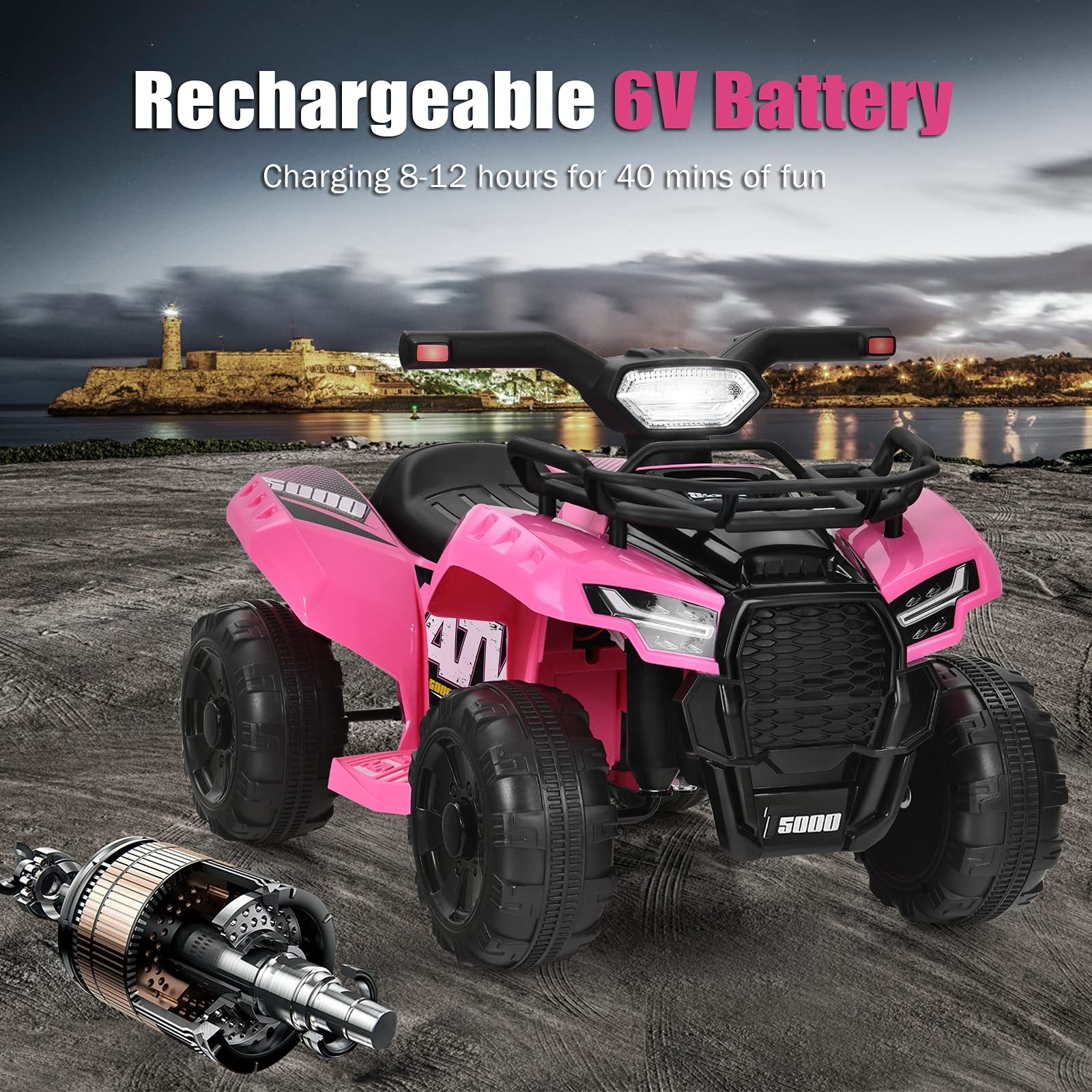 Costzon Kids Atv 6V Battery Powered Electric Vehicle Four Wheeler Quad