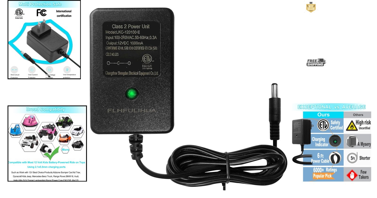 Lightweight Certified 12V Battery Charger for Various Ride-On Vehicles