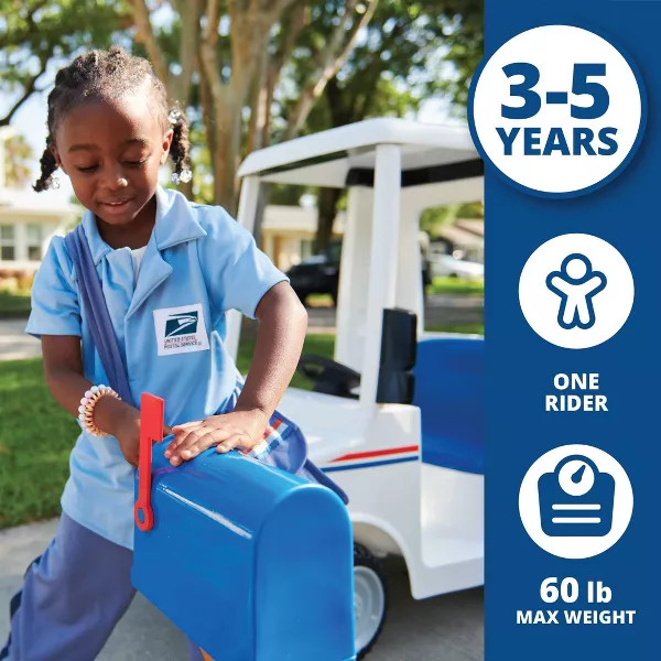 FLYBAR USPS ELECTRIC RIDE-ON TRUCK POWERED TOY AGES 3-5 60LB CAPACITY – WHITE