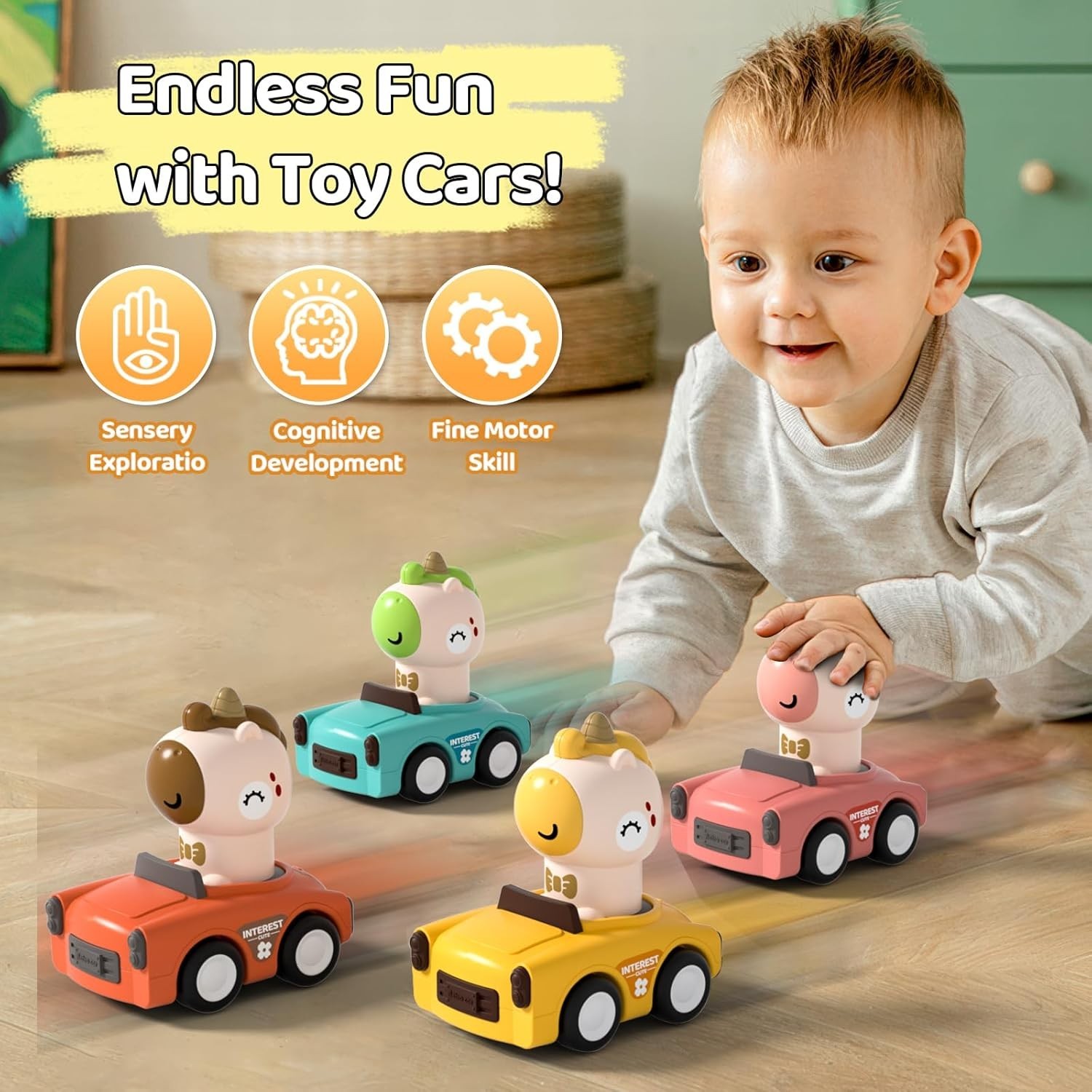 Colorful Friction Car Toy Set with Rotating Animal Drivers – Ideal for Toddlers