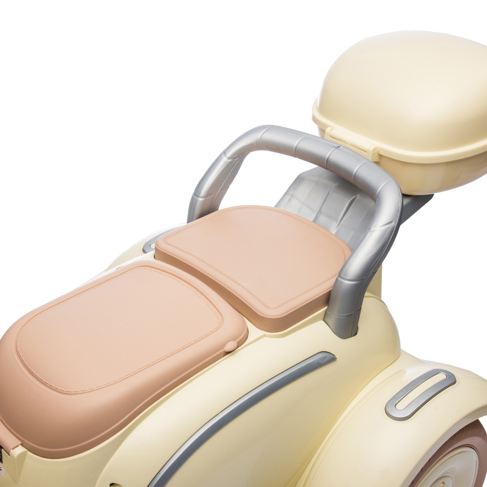 Kids 2-Seater Ride-On Motorcycle 12V with 2 Motors – 3-Wheel, USB, for 3-6,Beige