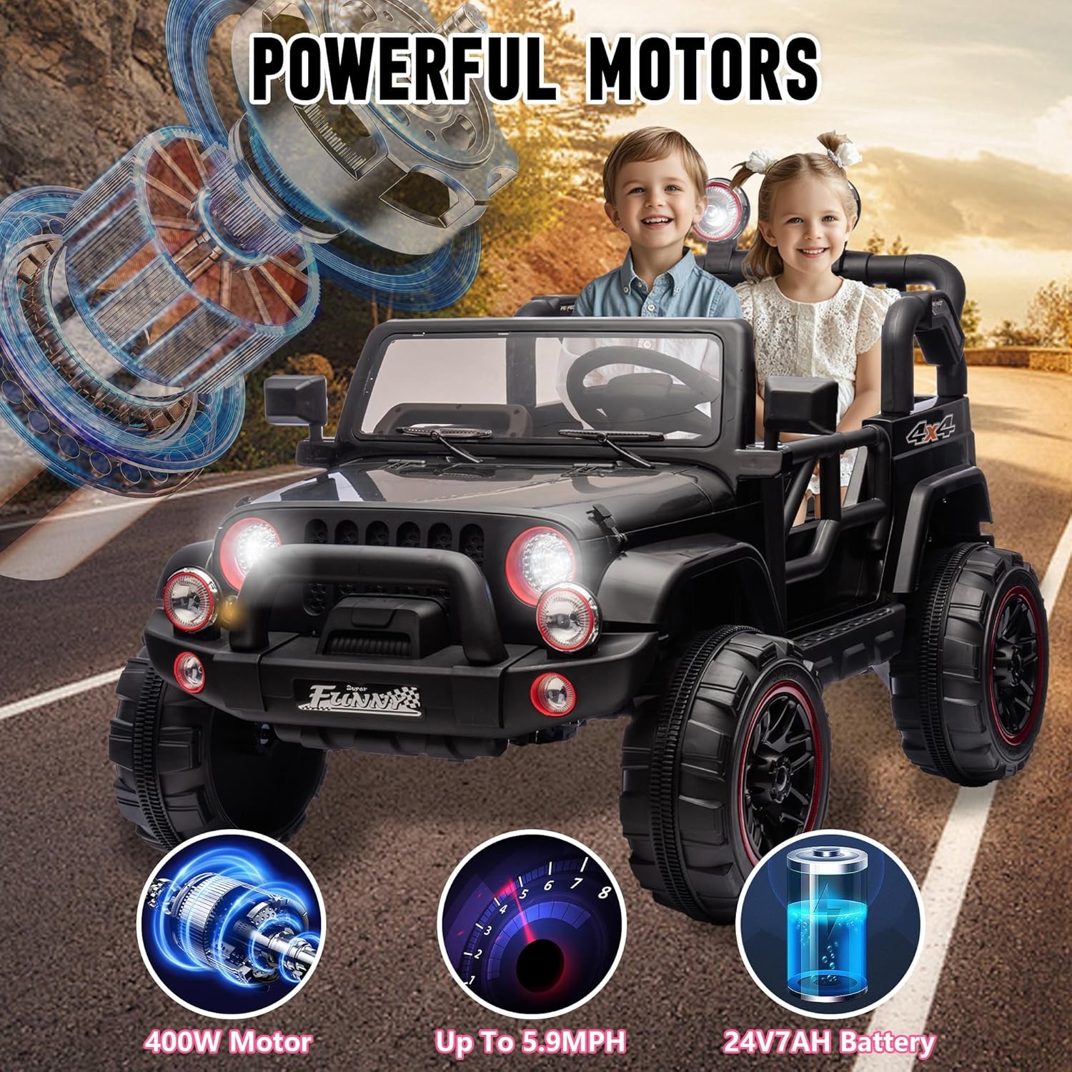 24V 2 Seaters Kids Ride on Truck Electric Car Toys with Remote 20in Width Seat