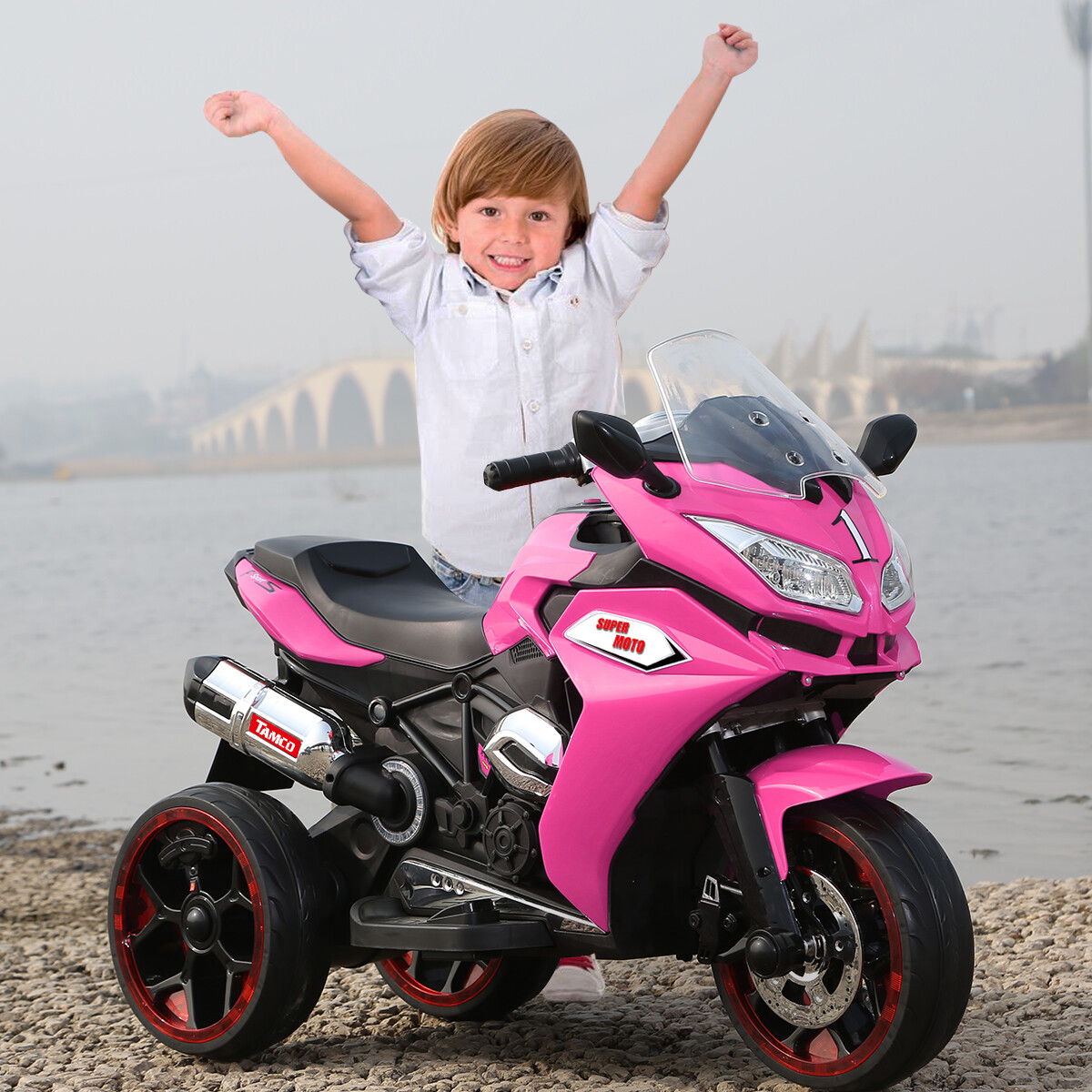 TAMCO 12V Kids Electric Motorcycle Ride on Motorbike w/ 3 Lighting Wheels Music