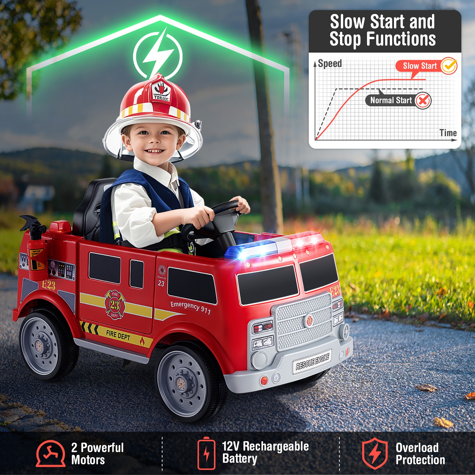 Kids Ride on Police Car 12V Battery Powered Electric Vehicle w/ 3 Speeds