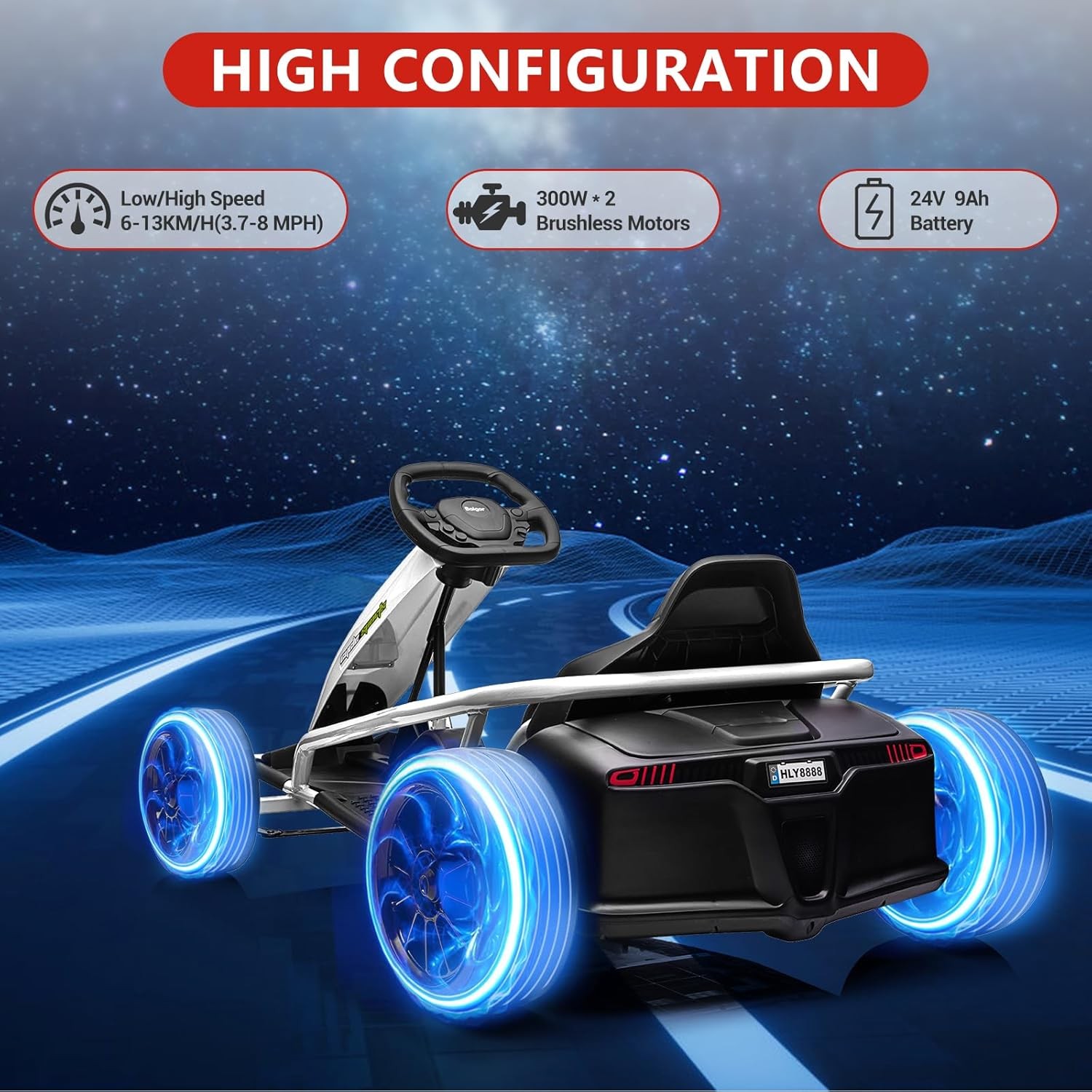 Garvee 24V Kids Go Kart,High Speed Electric Drift Kart with Music for Ages 8-12