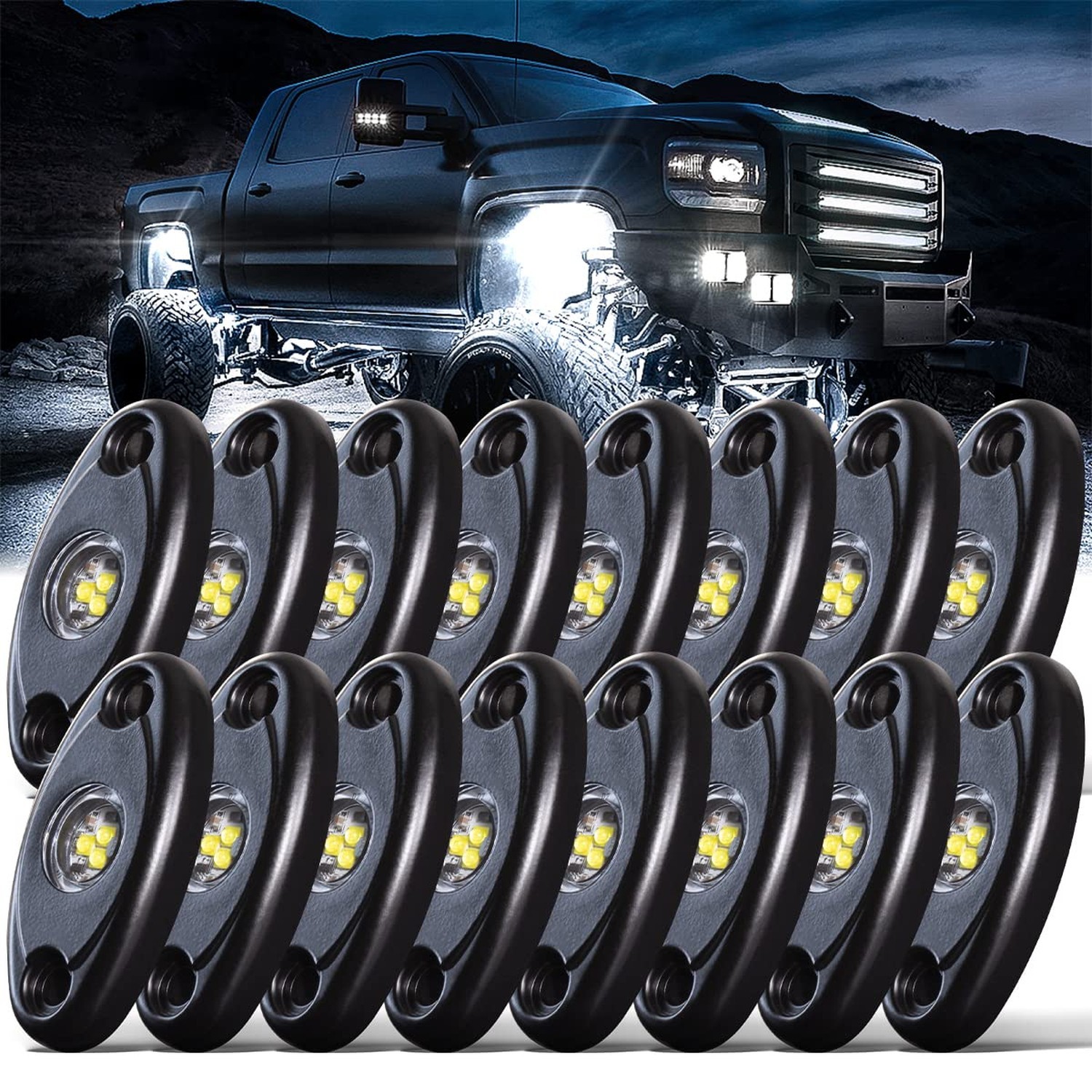 LEDMIRCY R1 LED White Rock Lights 16PCS for Off Road Truck RZR ATV SUV Auto C…