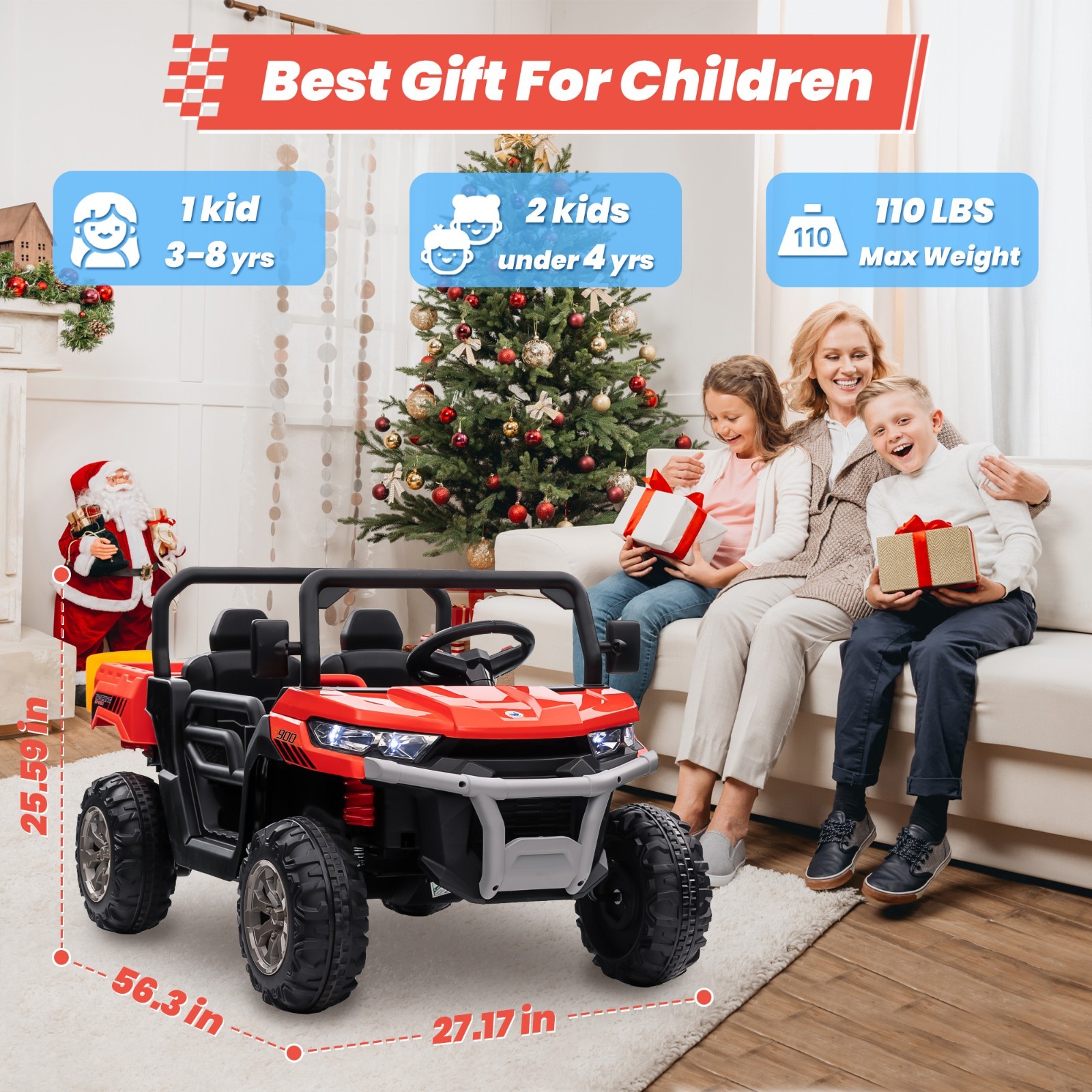 Ride-On Dump Truck with Remote Control 2-Seater Bluetooth LED Lights