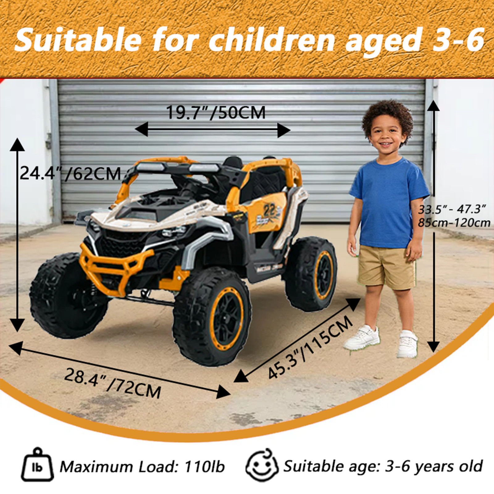12V Ride on Models Truck Car 2 Seater UTV For Age 3-6 Years Old Yellow+White