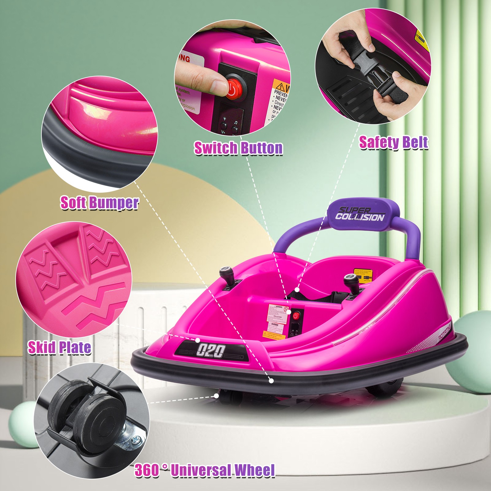 12V Kids Ride On Car Bumper Electric 360° Spin Vehicle Toy Parent Remote Control
