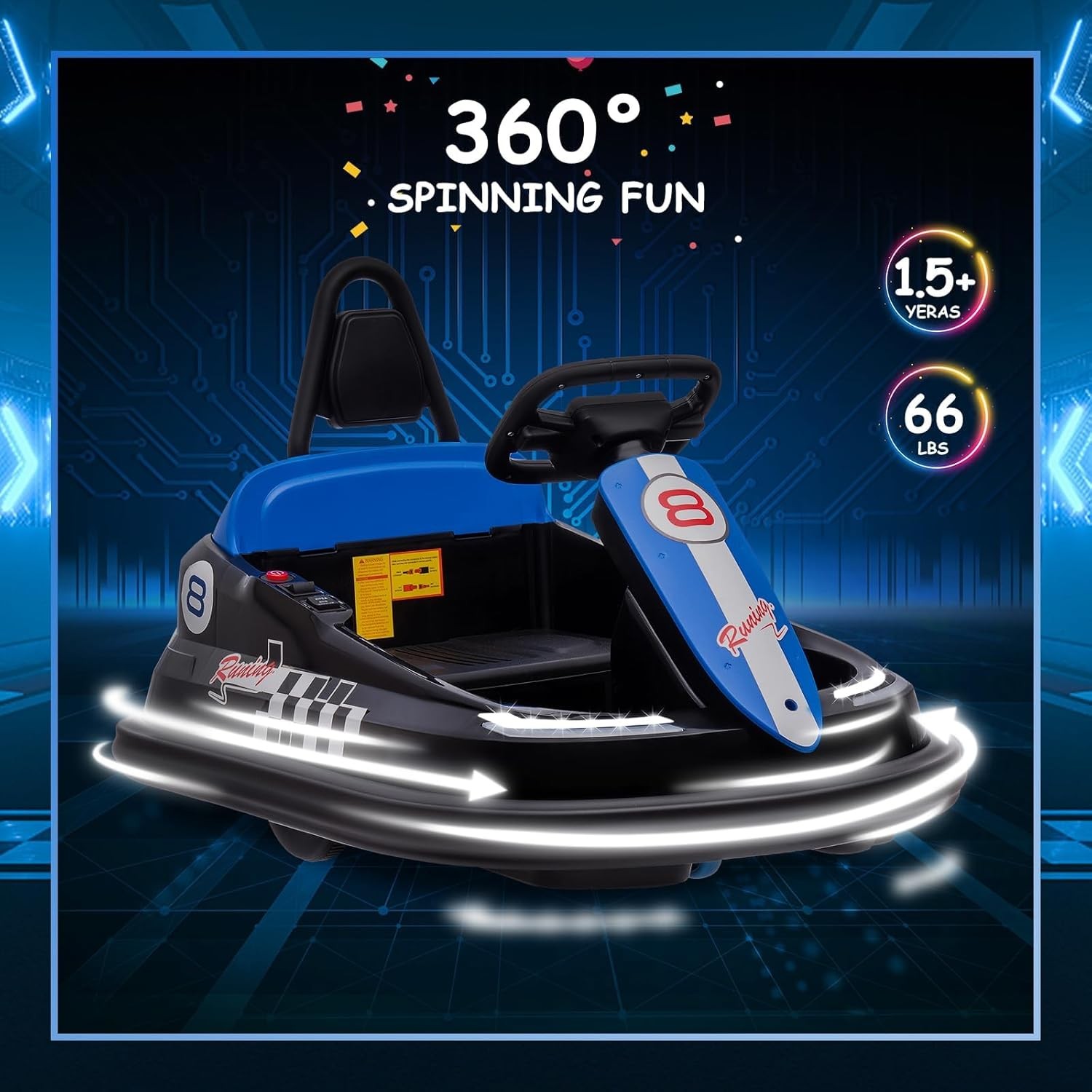 Kids Electric Bumper Car 6V, 1.9mph, Music/Horn, Seat Belt, Anti-Flat Tires