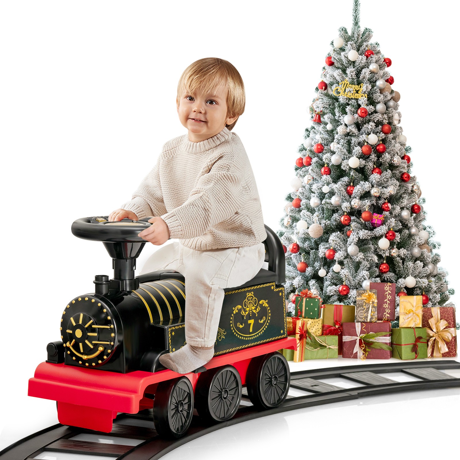 6V Electric Kids Ride On Train Motorized Train Toy w/ Track & 6 Wheels Black