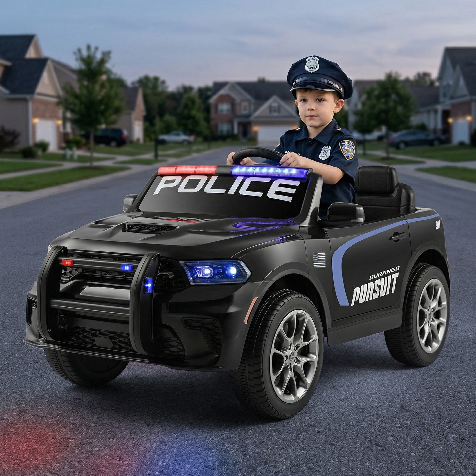 12V Battery Kids Ride On Police Car Dodge Durango SUV Music,LED,Bluetooth,Remote