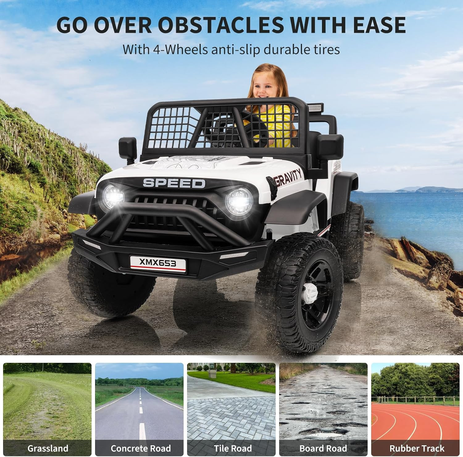 12V Kids Ride on Car Truck, Kids Electric Vehicles Car Ride on Toy Extra Wide Se