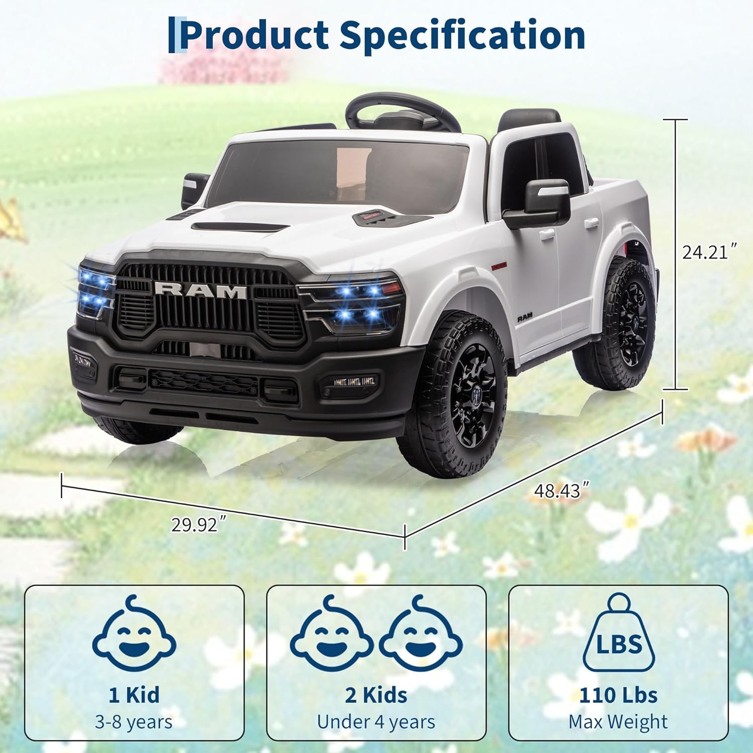 2 Seater Electric Car for Kids 24V Ride on Truck Toys Licensed RAM 2500 for Kids