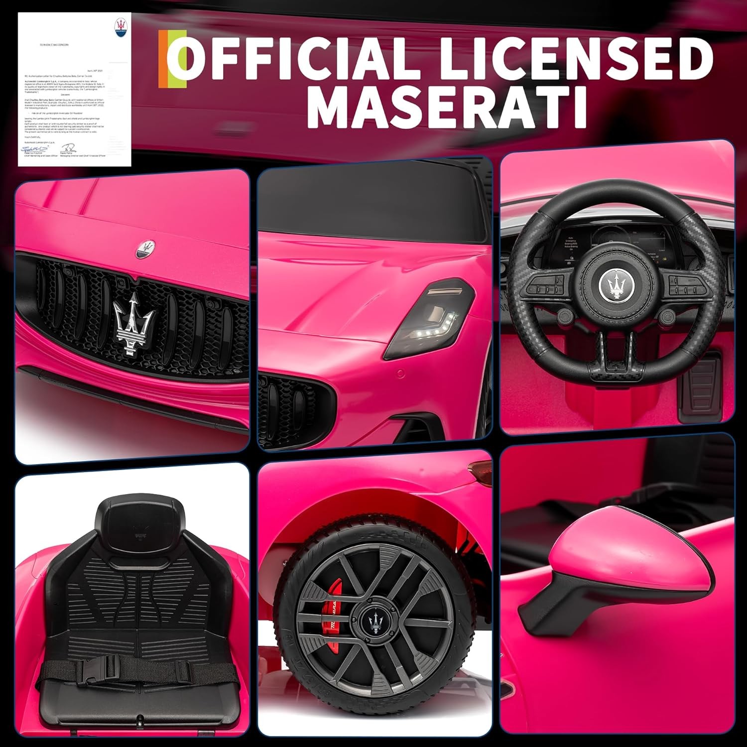 12V Licensed Maserati Ride-On Vehicle for Kids, Remote Control, High/Low Speed