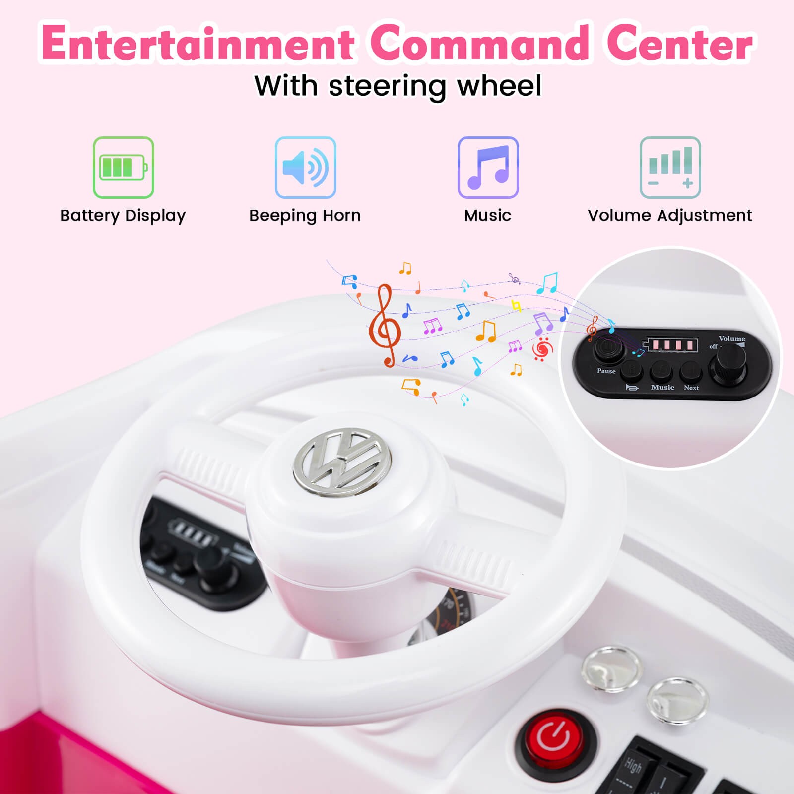 Licensed Volkswagen Ride-on Bus with Cup Holder, LED Headlights, Music & Horn