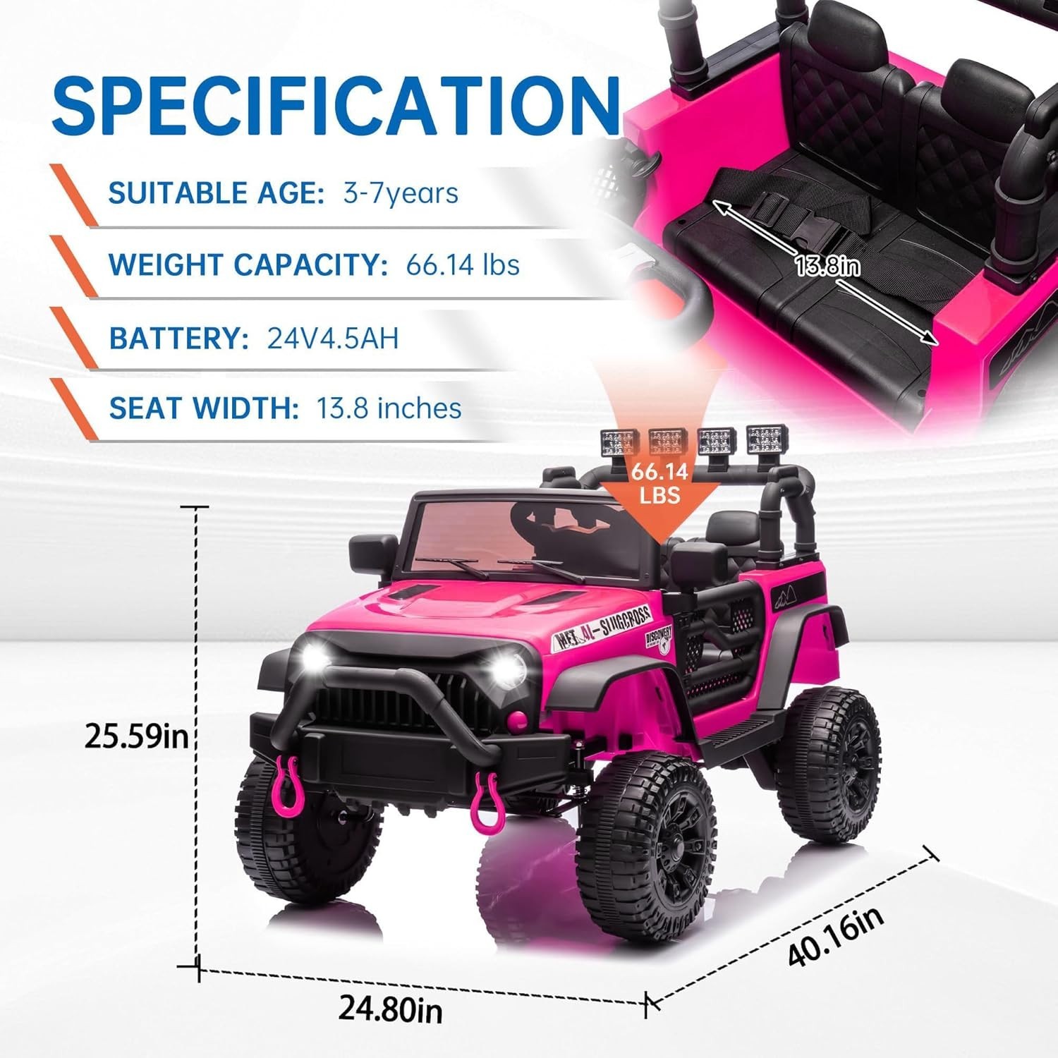 24V 400W Kids Ride on Car Electric Jeep Truck Toy Power Wheels with Remote, Rose