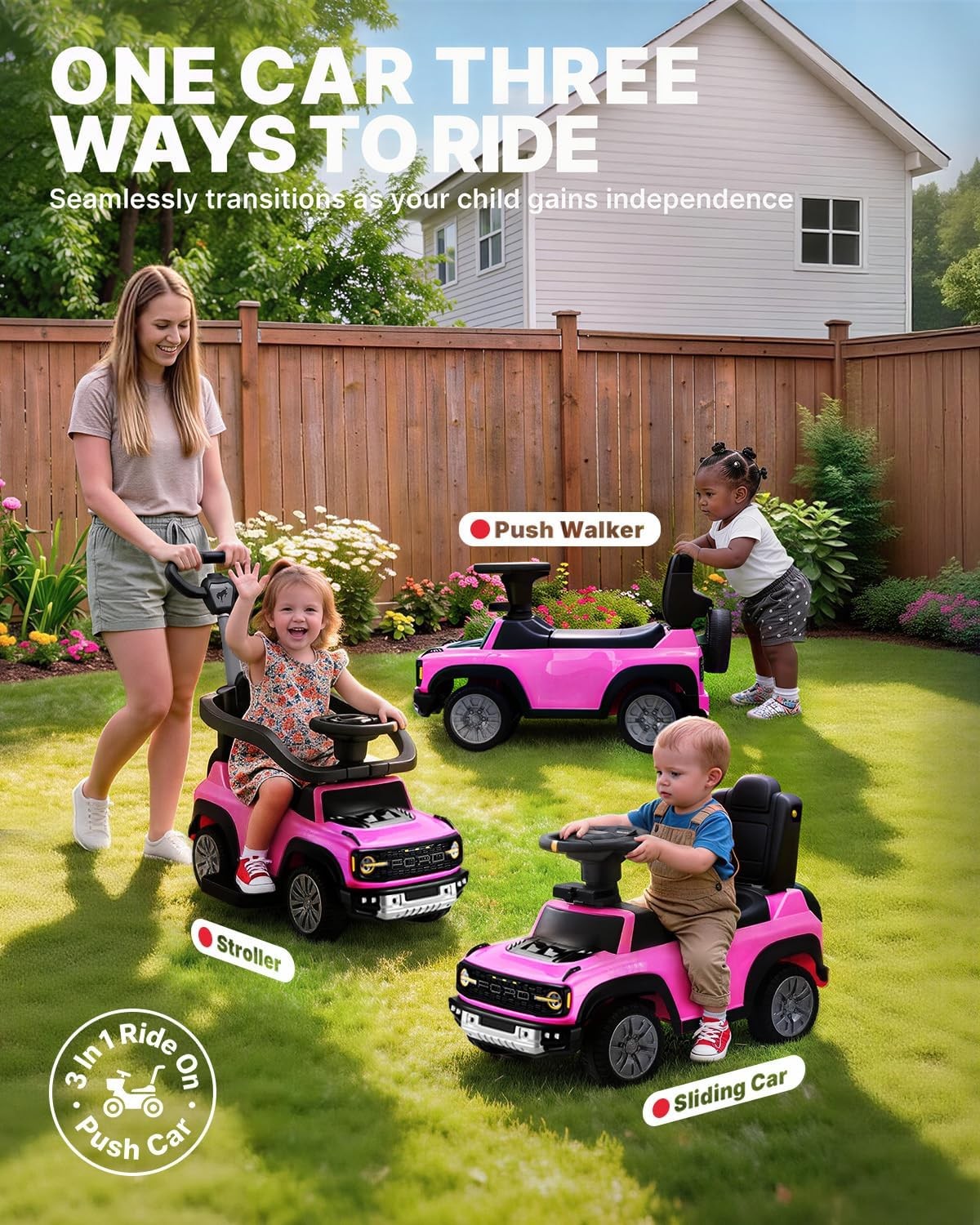 Licensed Ford Bronco Raptor 3-In-1 Toddler Push Car, Baby Push Car for Toddlers