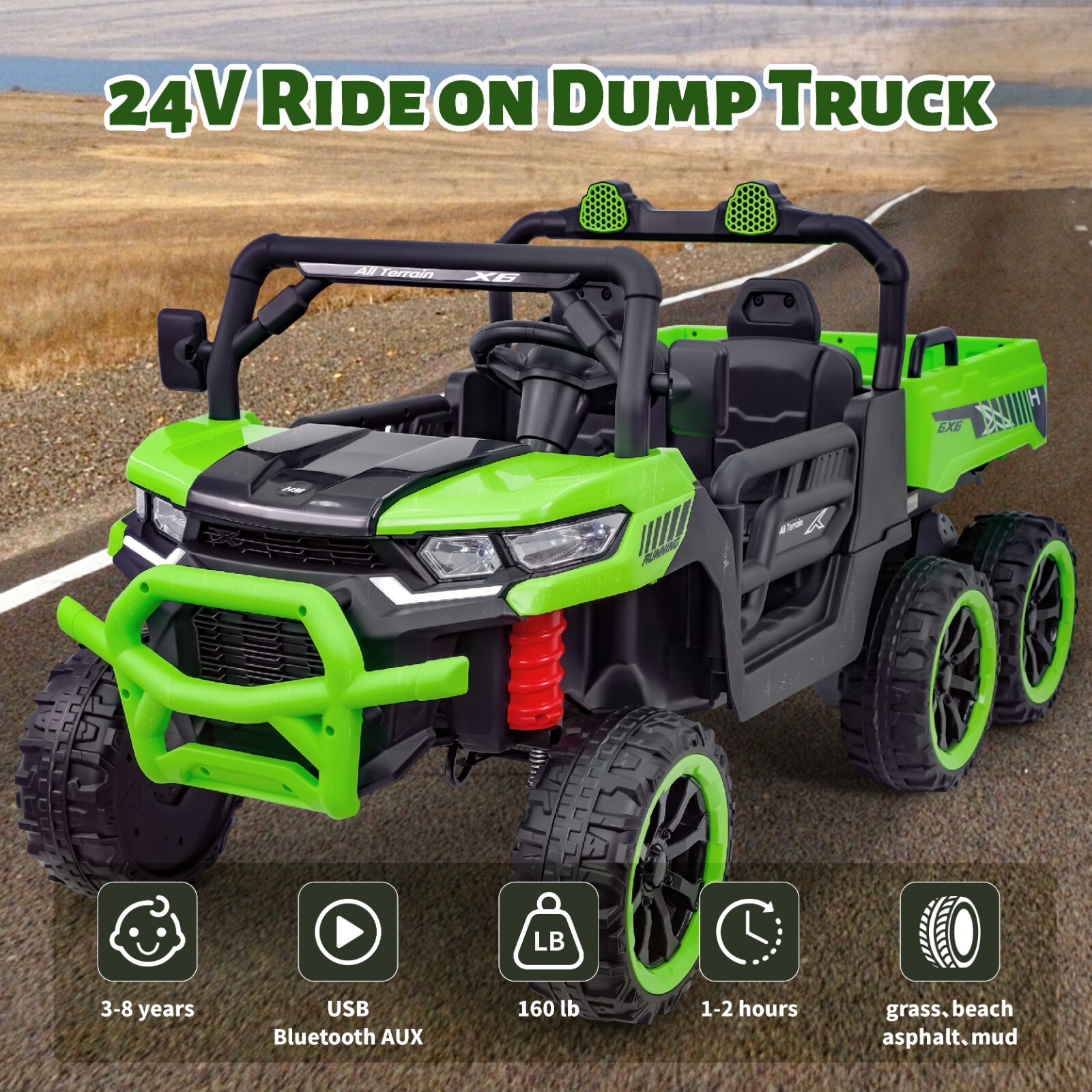 Kids 2 Seater Ride on Car 24V Electric Dump Truck 4WD Off-road UTV w/Remote MP3
